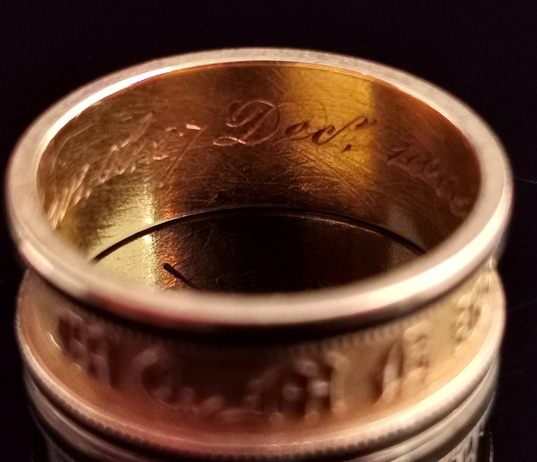 Antique Georgian Mourning Band Ring, 18k Gold, Black Enamel, in Memory of 4