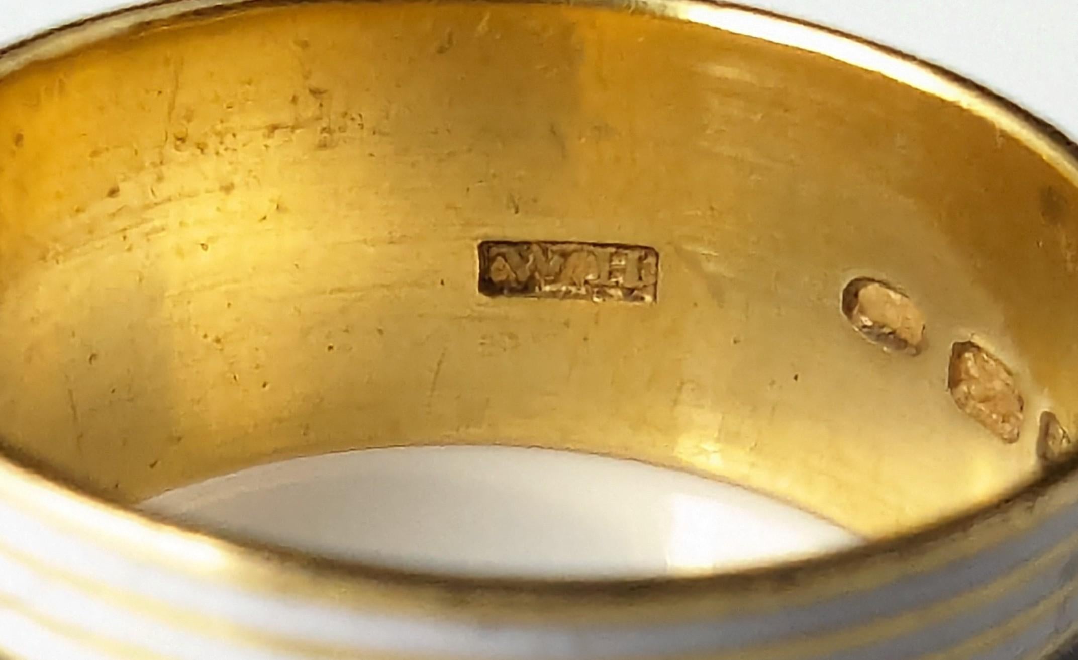 Antique Georgian Mourning band ring, 22k gold, Black and White enamel For Sale 9