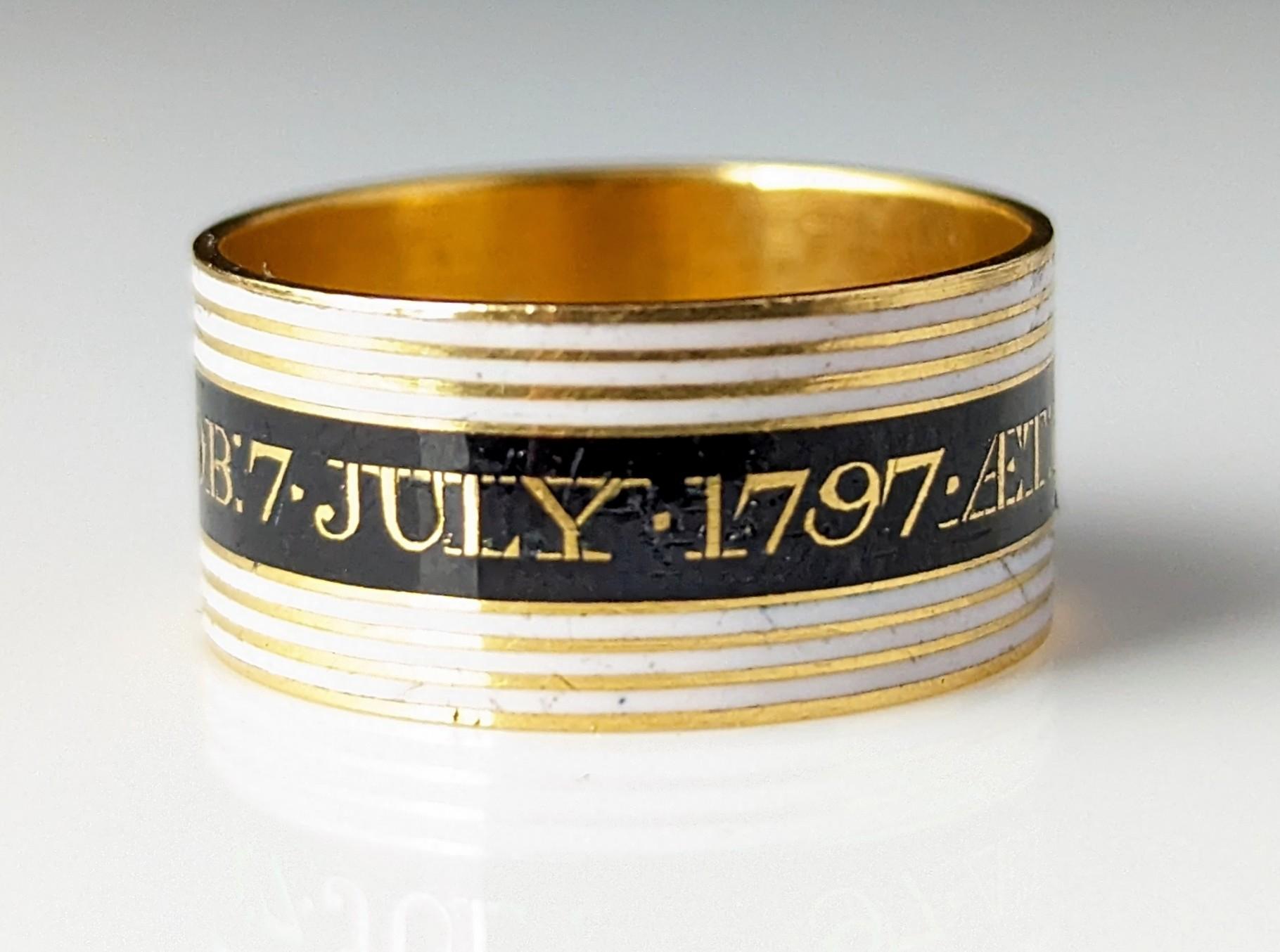 Antique Georgian Mourning band ring, 22k gold, Black and White enamel  For Sale 5