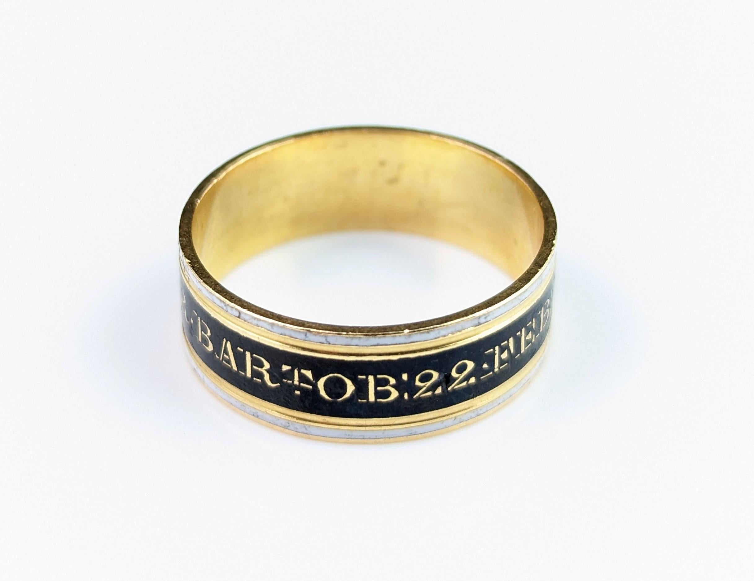 Antique Georgian Mourning Band Ring, 22k Gold, Enamel, 18th Century 3