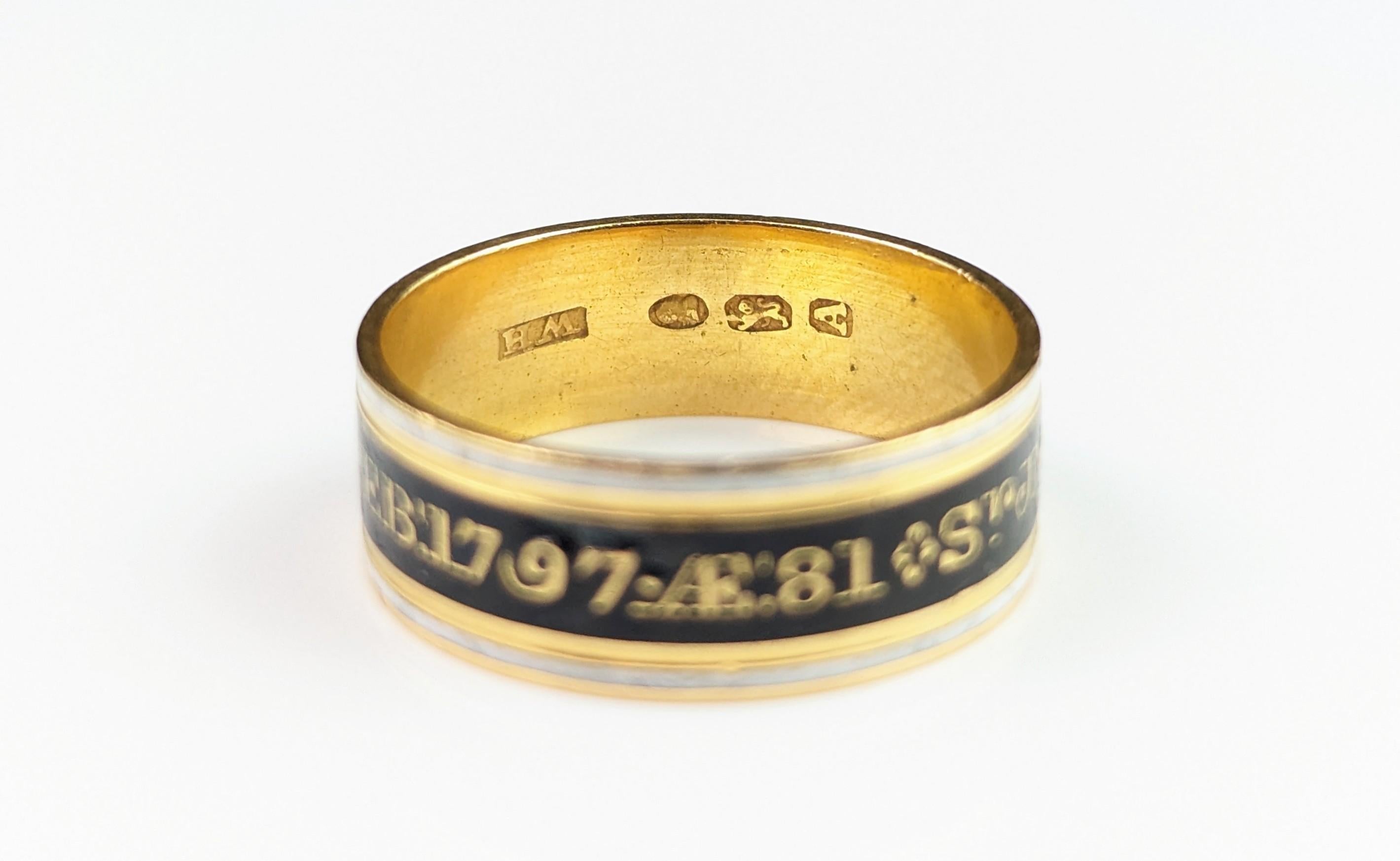 Antique Georgian Mourning Band Ring, 22k Gold, Enamel, 18th Century 4
