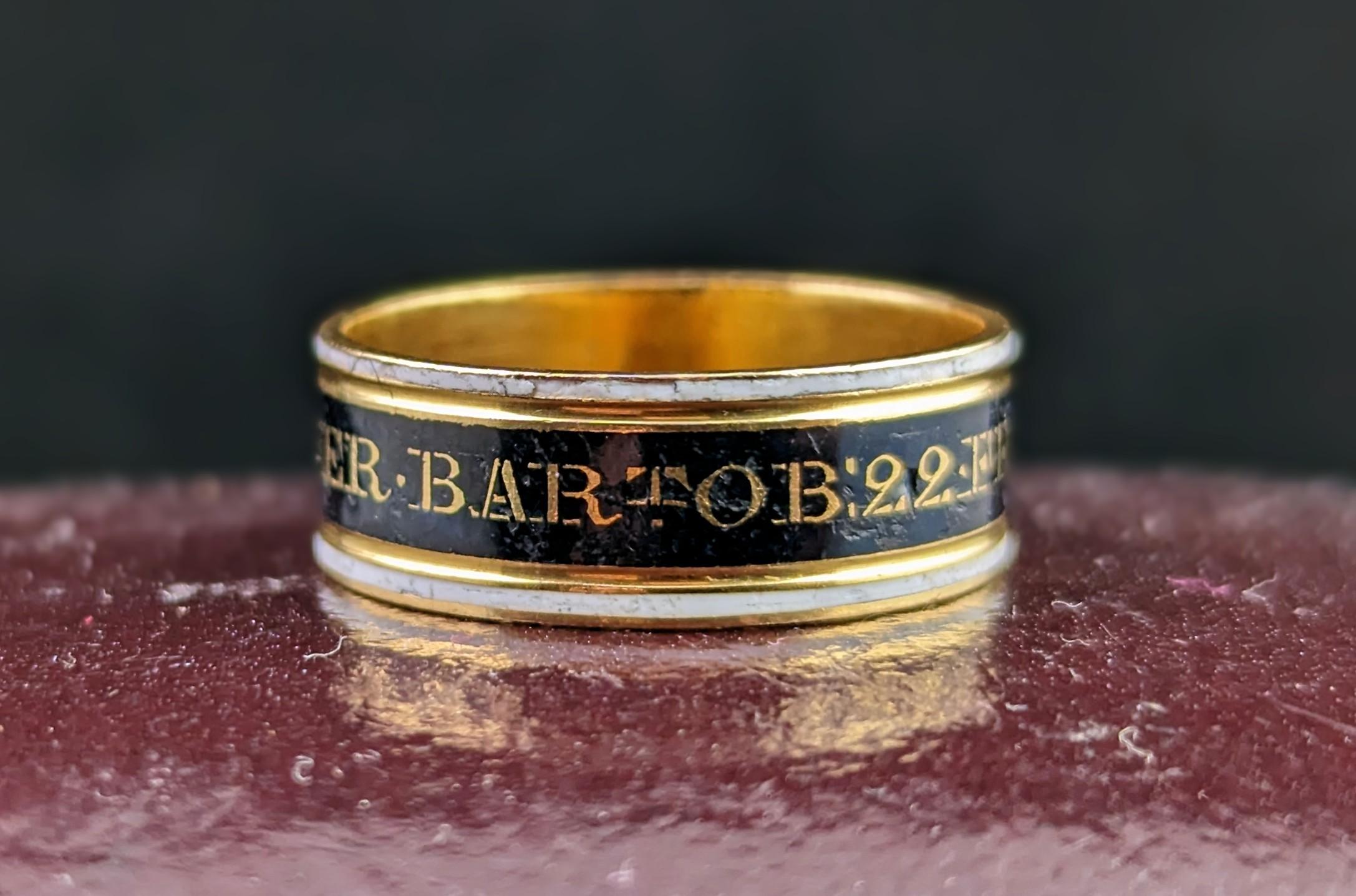Antique Georgian Mourning Band Ring, 22k Gold, Enamel, 18th Century 5
