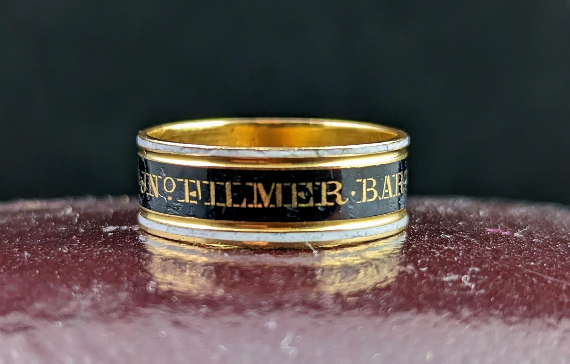 Antique Georgian Mourning Band Ring, 22k Gold, Enamel, 18th Century 6