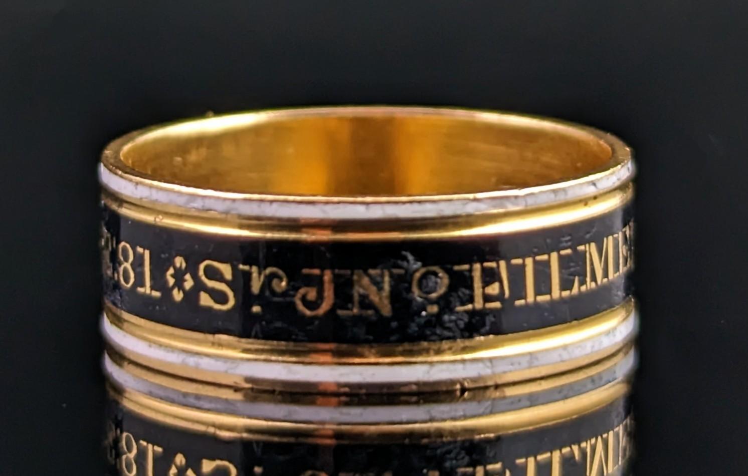 Antique Georgian Mourning Band Ring, 22k Gold, Enamel, 18th Century 7