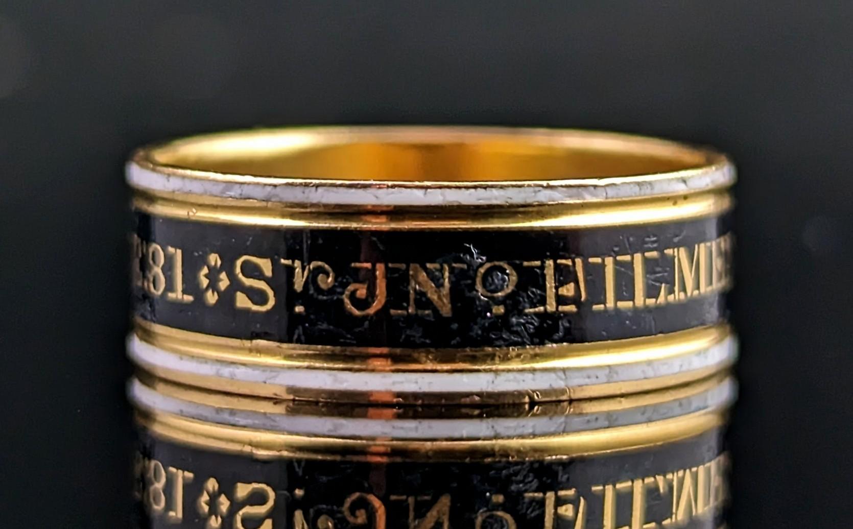 Antique Georgian Mourning Band Ring, 22k Gold, Enamel, 18th Century 8