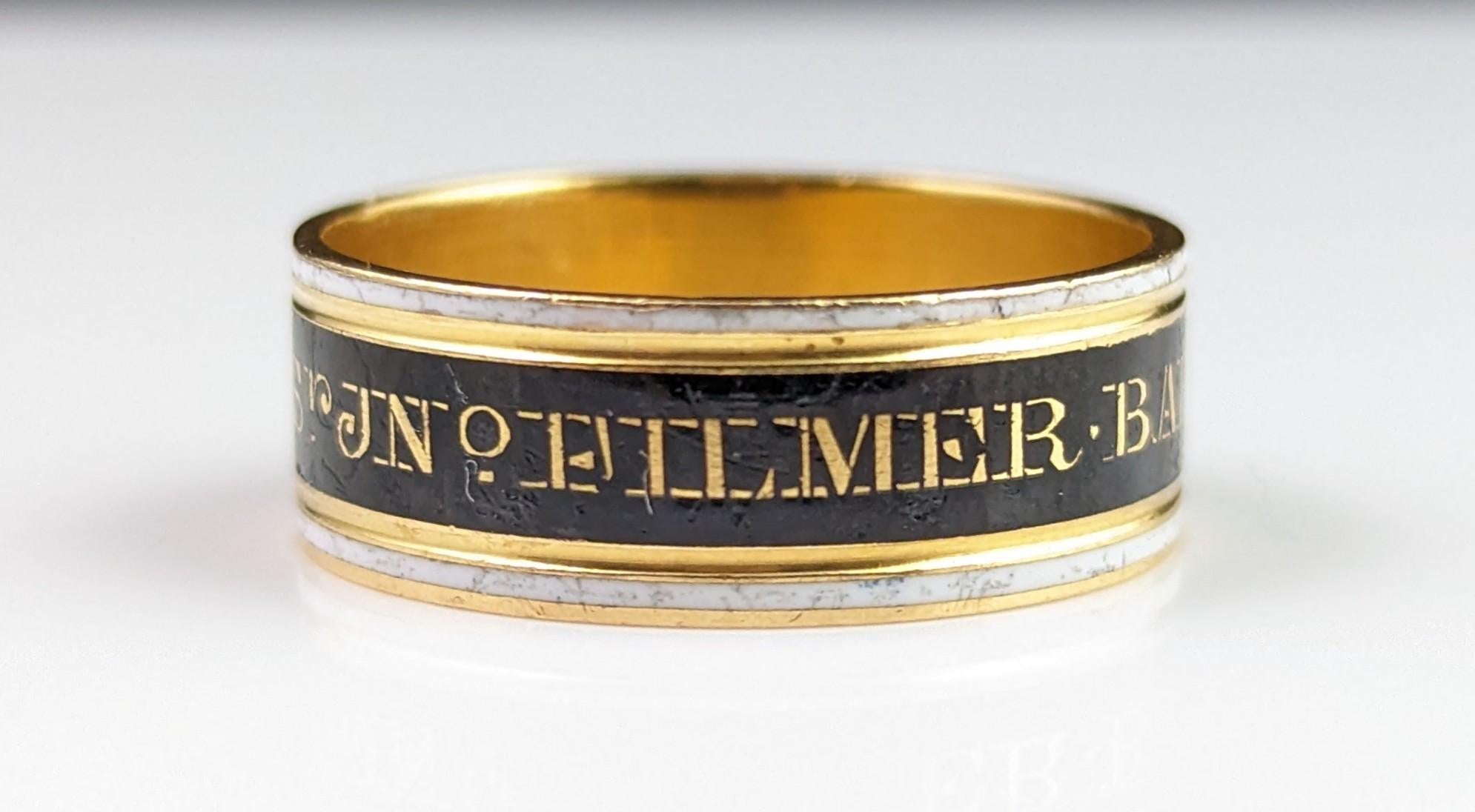 Antique Georgian Mourning Band Ring, 22k Gold, Enamel, 18th Century 2