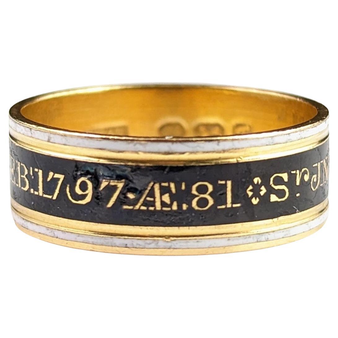 Antique Georgian Mourning Band Ring, 22k Gold, Enamel, 18th Century