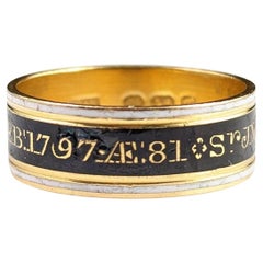 Antique Georgian Mourning Band Ring, 22k Gold, Enamel, 18th Century