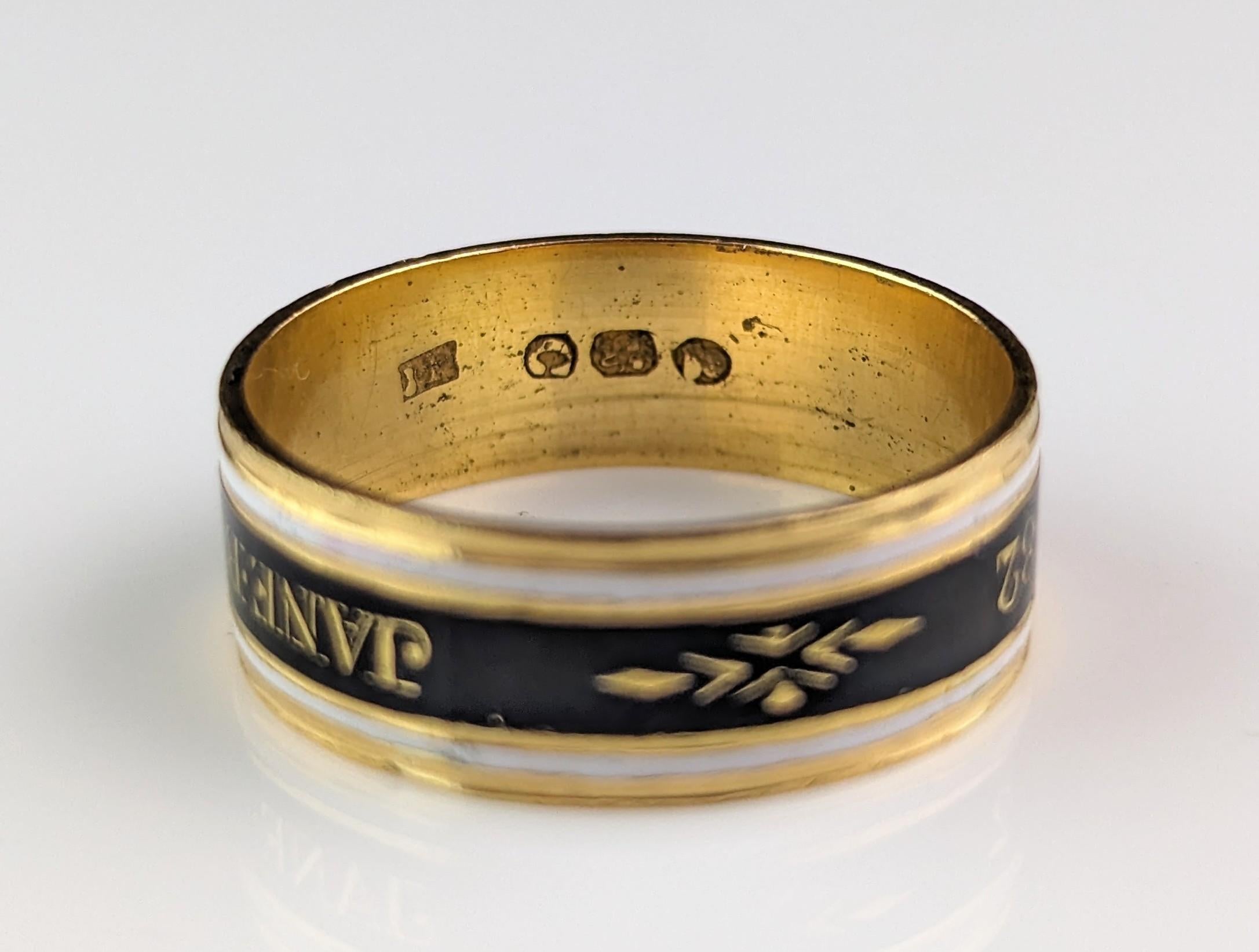 Antique Georgian mourning band ring, enamelled 22k gold, 18th century  6