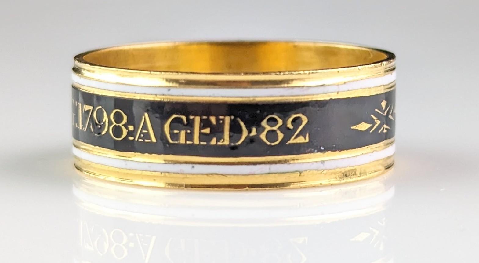 Antique Georgian mourning band ring, enamelled 22k gold, 18th century  8