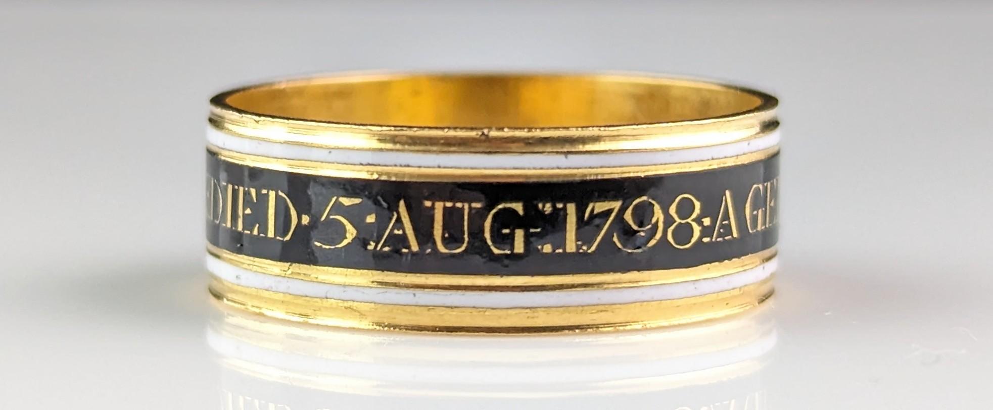 Antique Georgian mourning band ring, enamelled 22k gold, 18th century  9