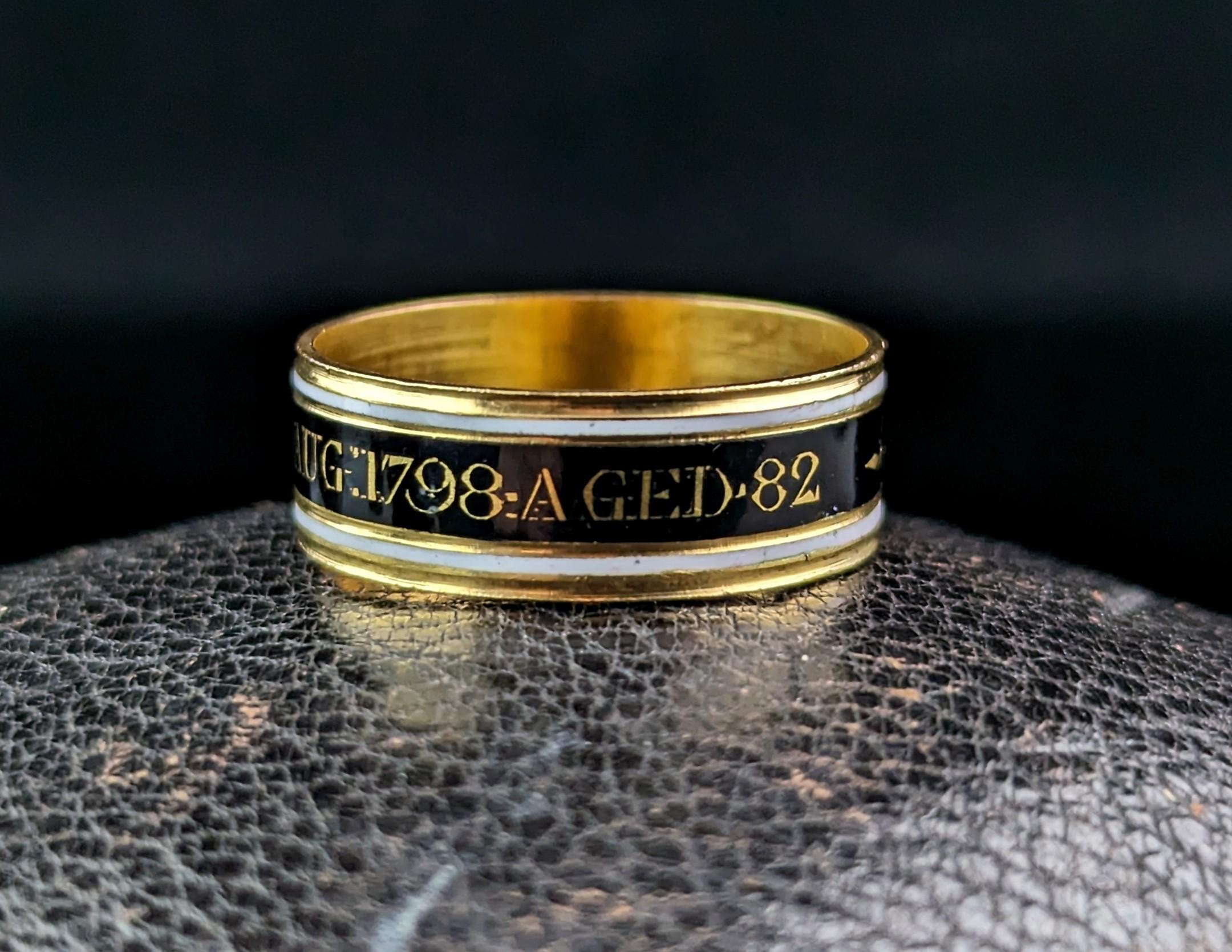 Antique Georgian mourning band ring, enamelled 22k gold, 18th century  1