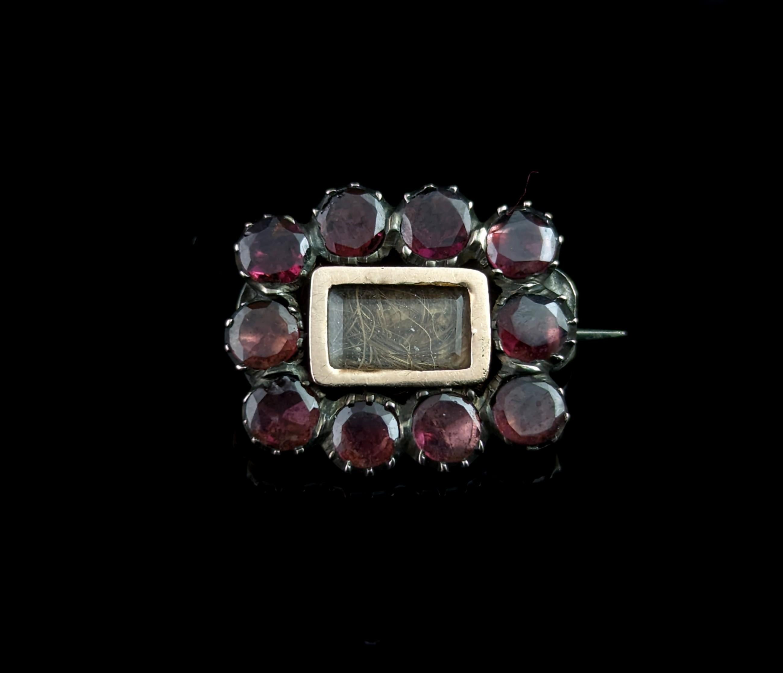 Antique Georgian Mourning brooch, Flat cut Garnet, Lace pin 1