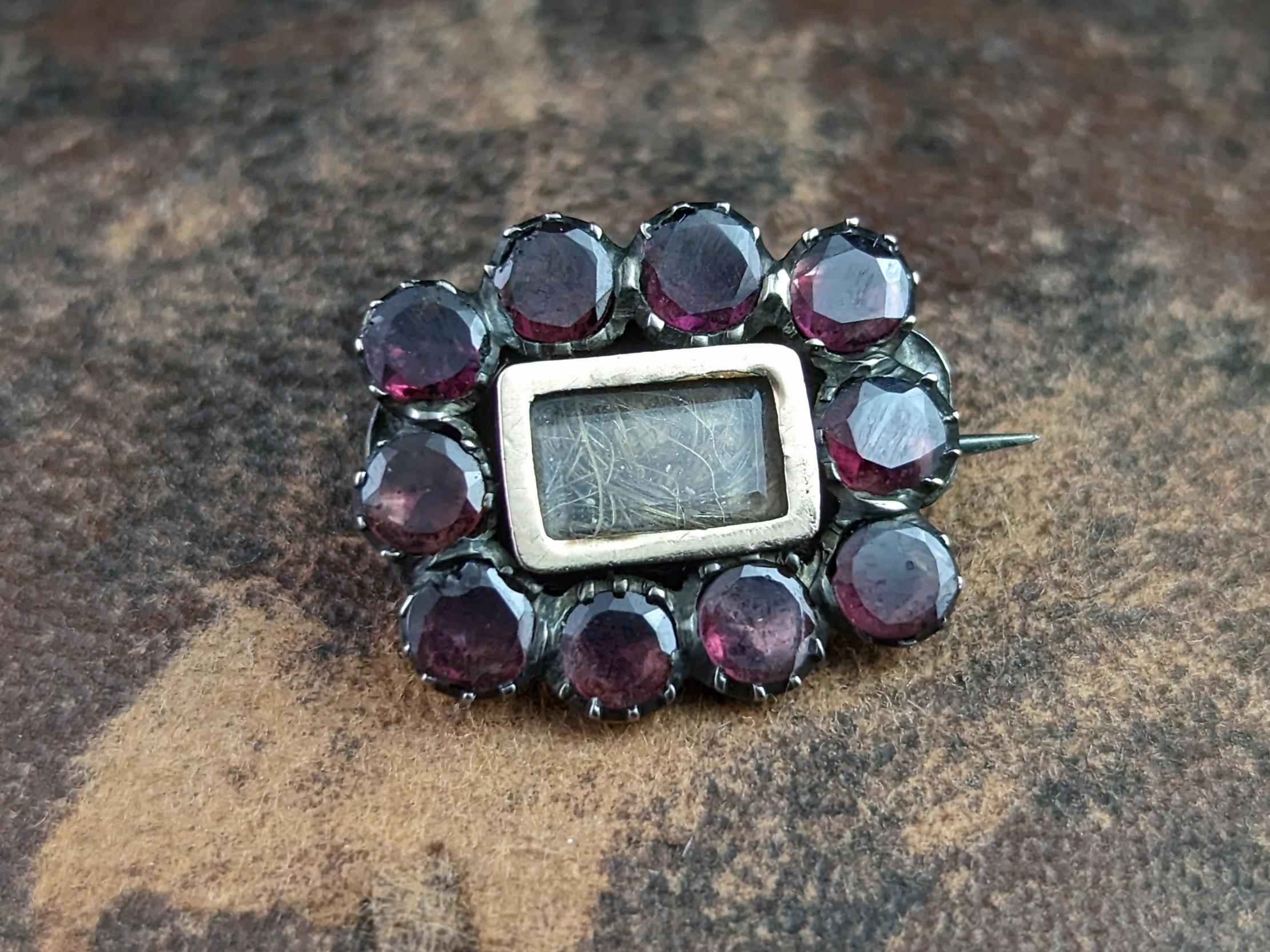 Antique Georgian Mourning brooch, Flat cut Garnet, Lace pin 2