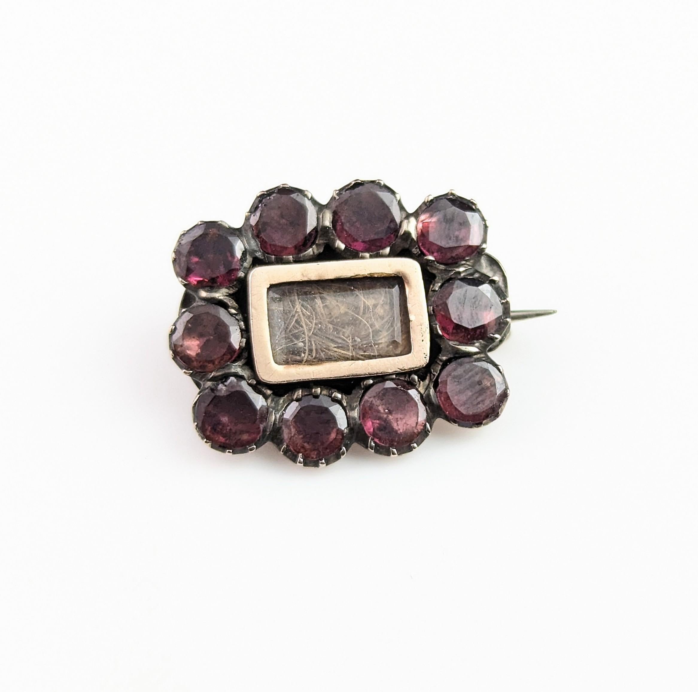 Antique Georgian Mourning brooch, Flat cut Garnet, Lace pin 4