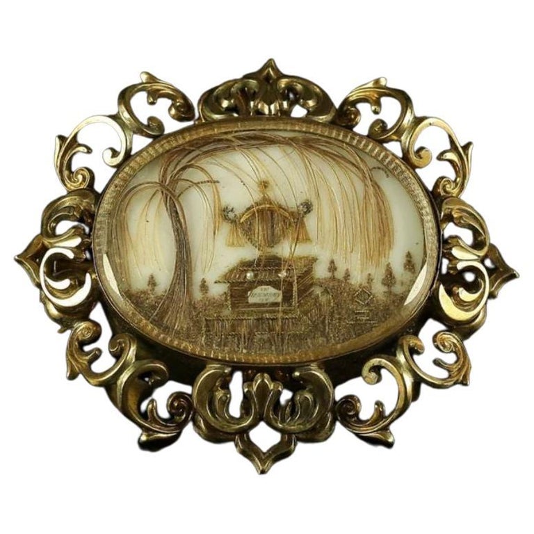 Antiques & Uncommon Treasure Fine Antique Victorian Era Mourning Brooch, 14K Large, Engraved Dedication & Hair