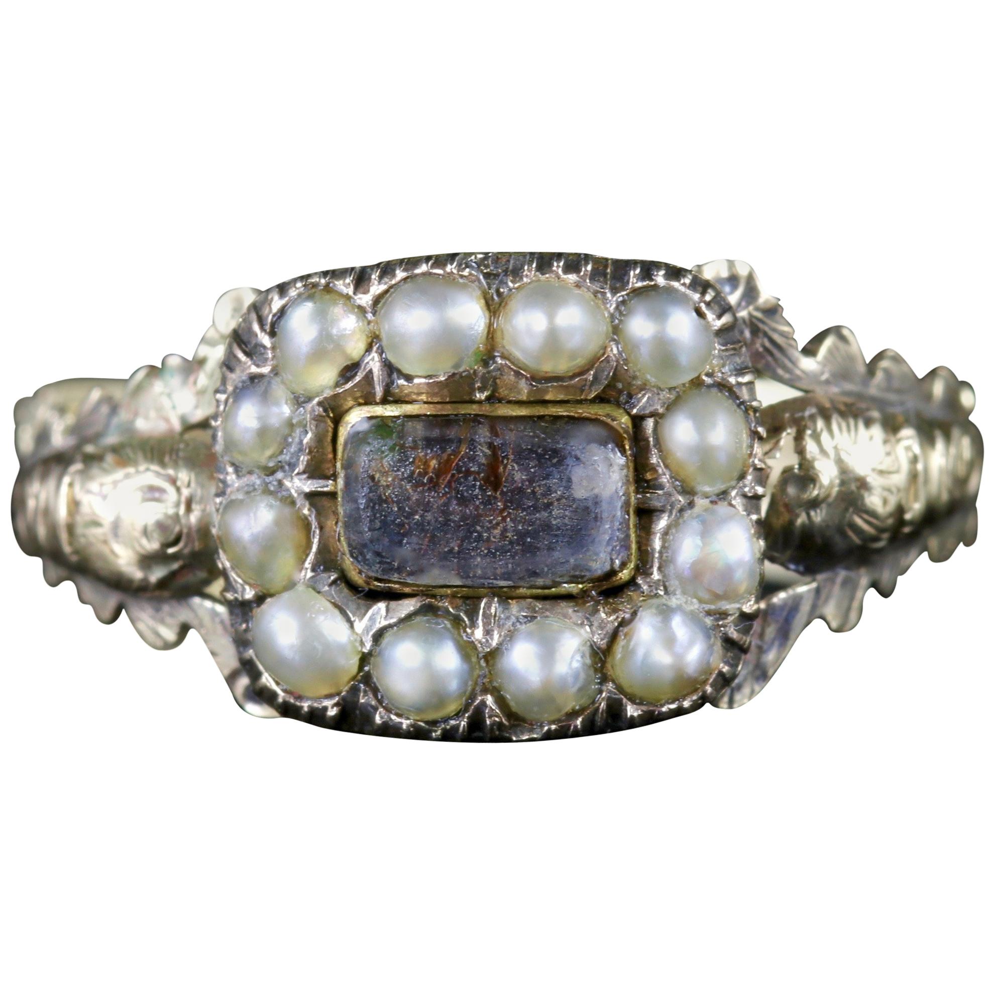 Antique Georgian Mourning Pearl Ring, circa 1800
