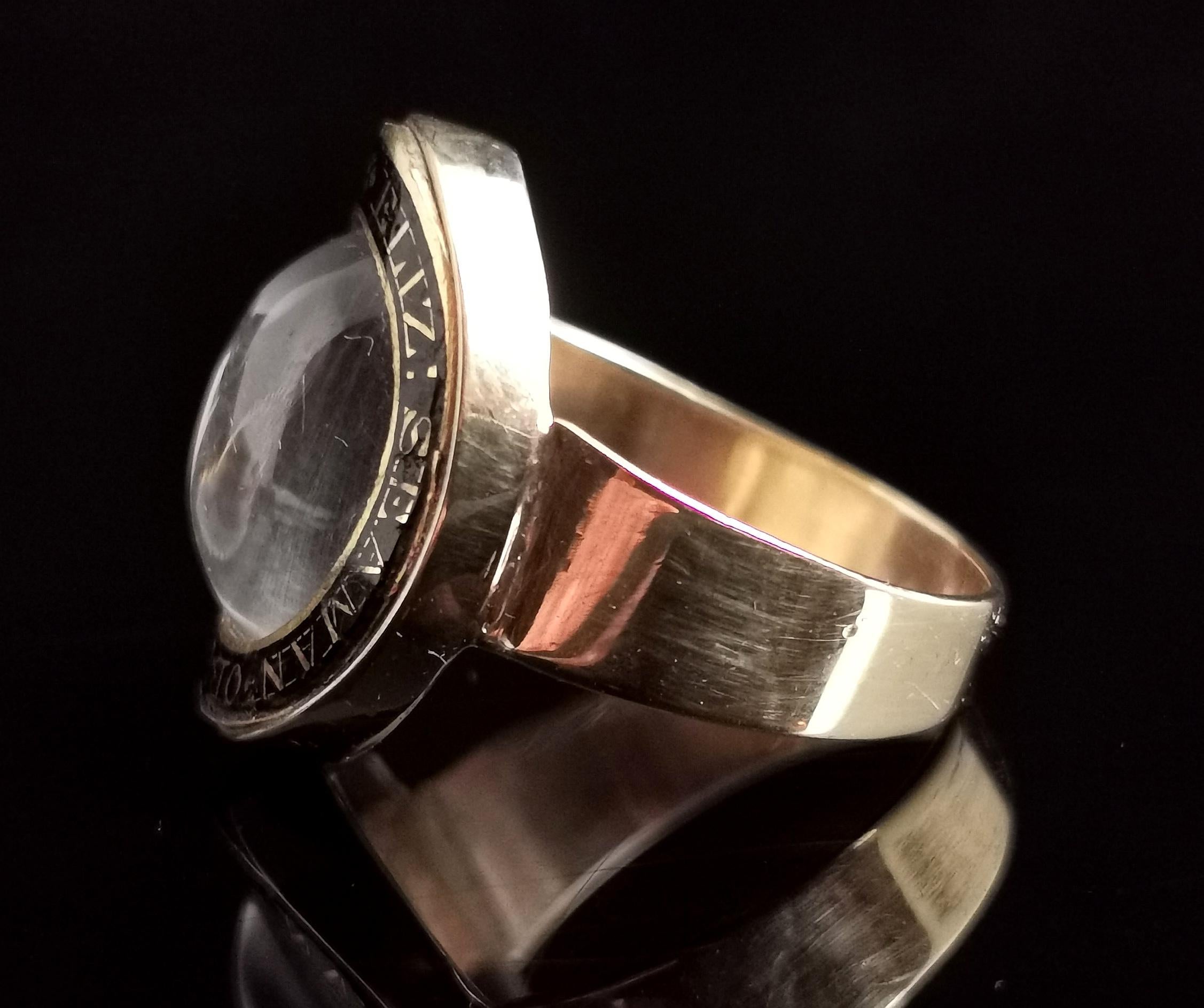 Antique Georgian mourning ring, 12k gold, Black enamel and Hairwork, boxed  In Good Condition In NEWARK, GB