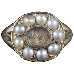 Antique Georgian Mourning Ring 18 Carat Gold Pearl, circa 1830