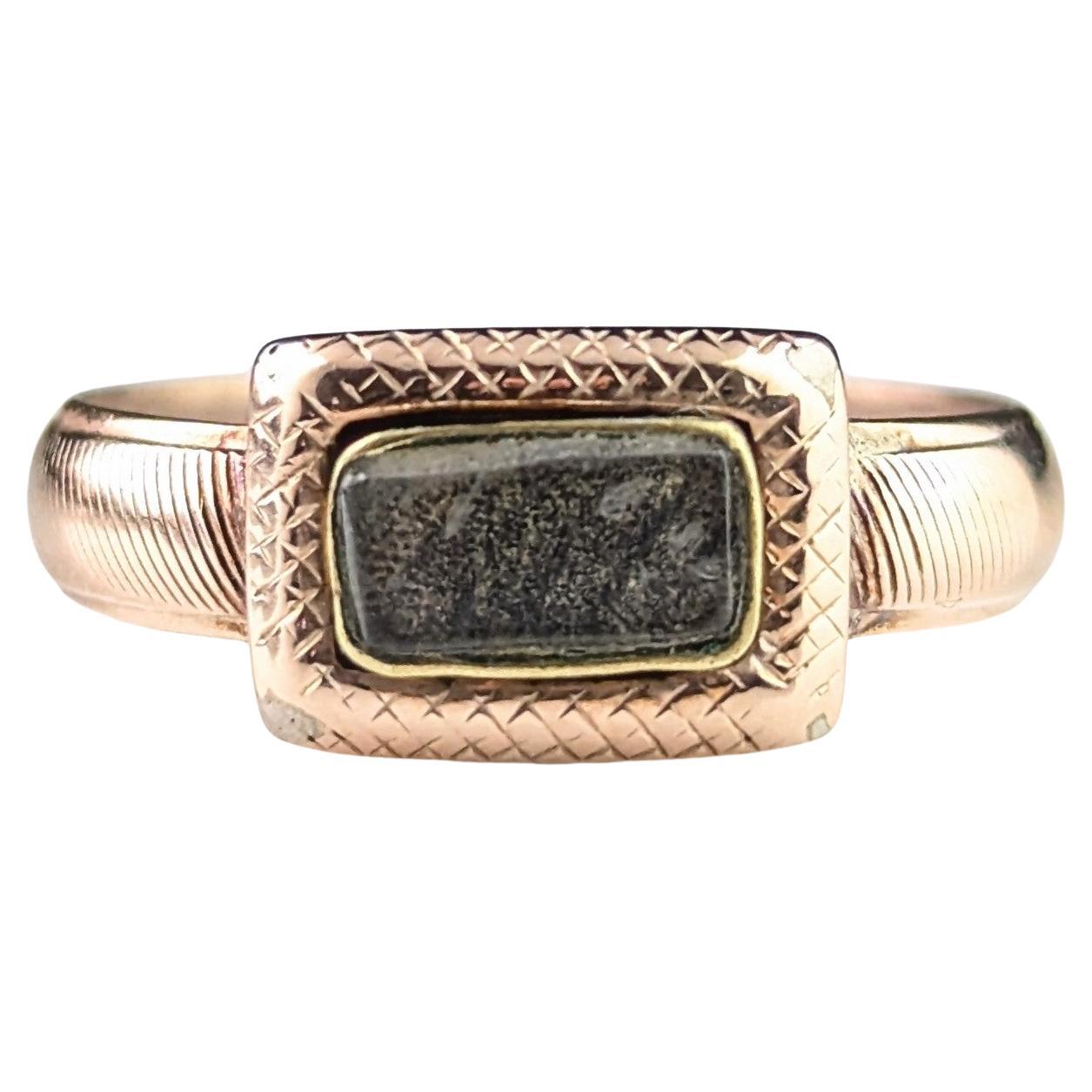 Anillo de luto georgiano antiguo, oro rosa de 9 quilates