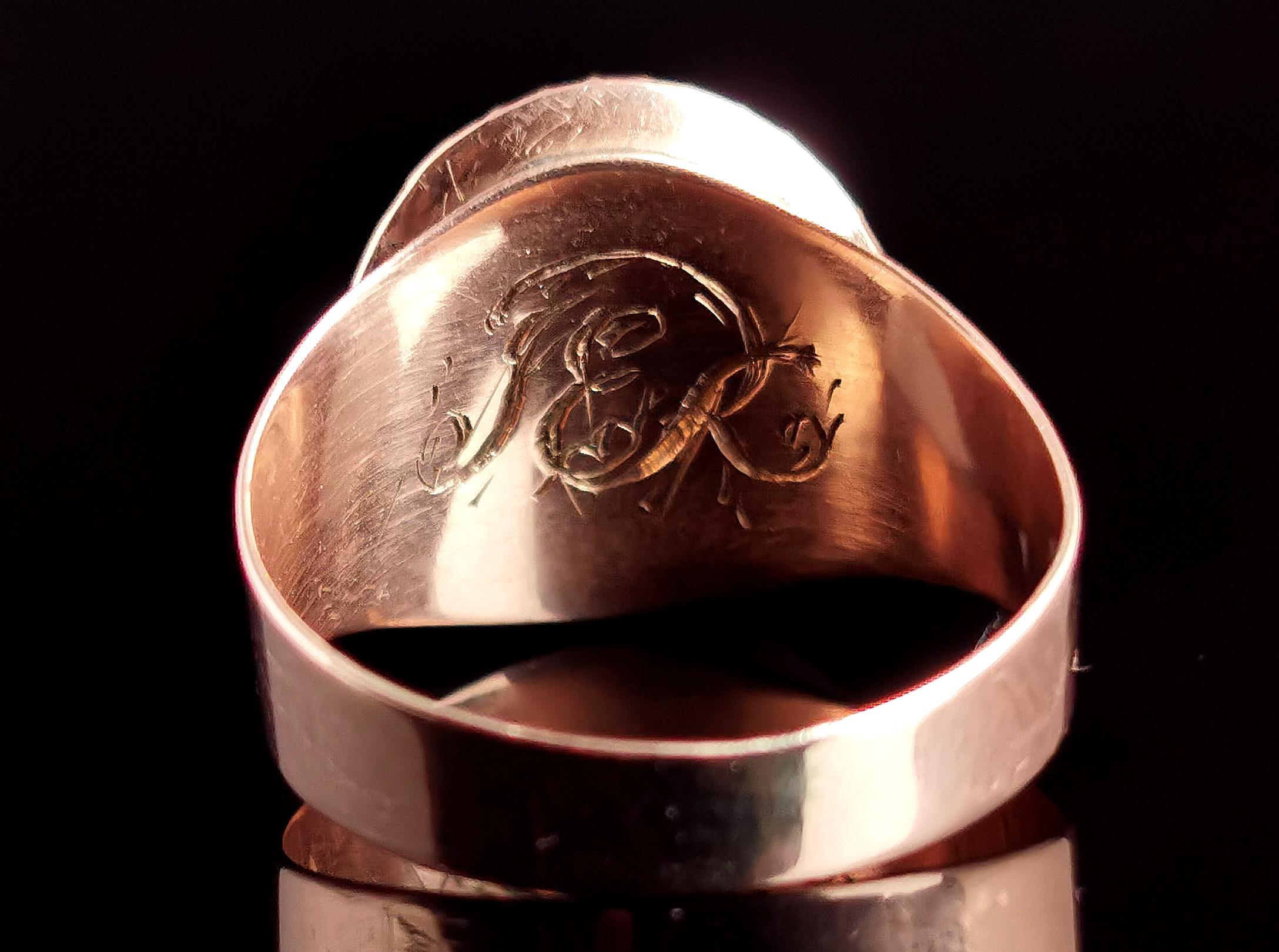 Women's or Men's Antique Georgian Mourning Ring, Amethyst Paste, 9k Rose Gold