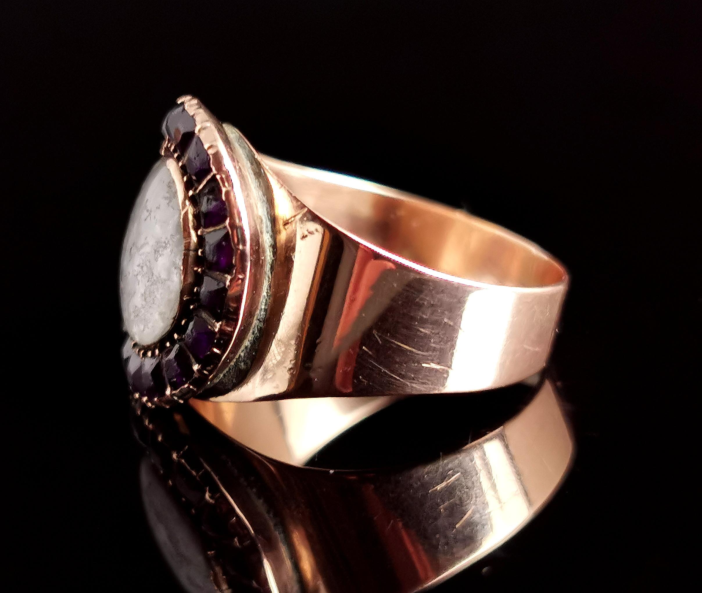 Antique Georgian Mourning Ring, Amethyst Paste, 9k Rose Gold 1