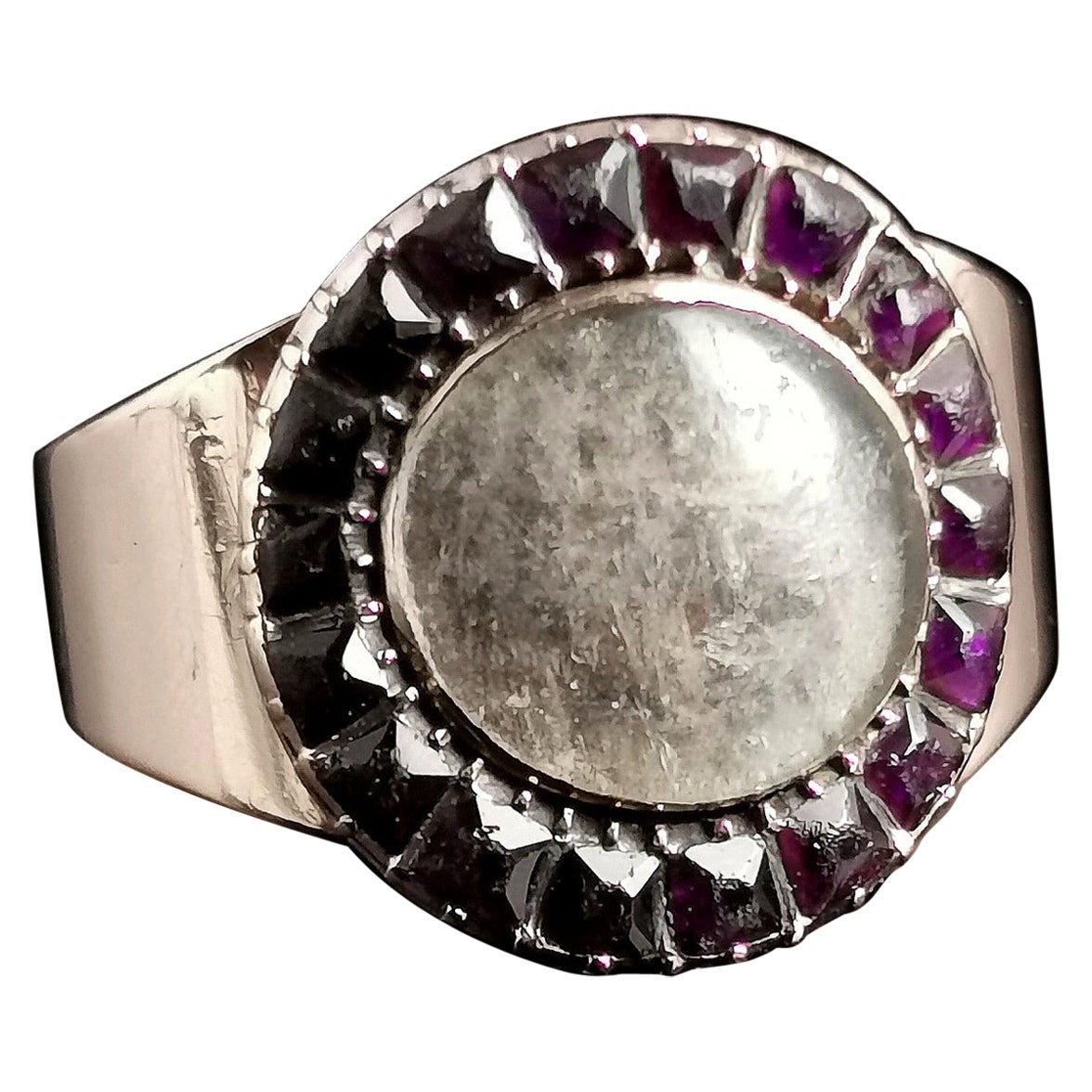 Antique Georgian Mourning Ring, Amethyst Paste, 9k Rose Gold
