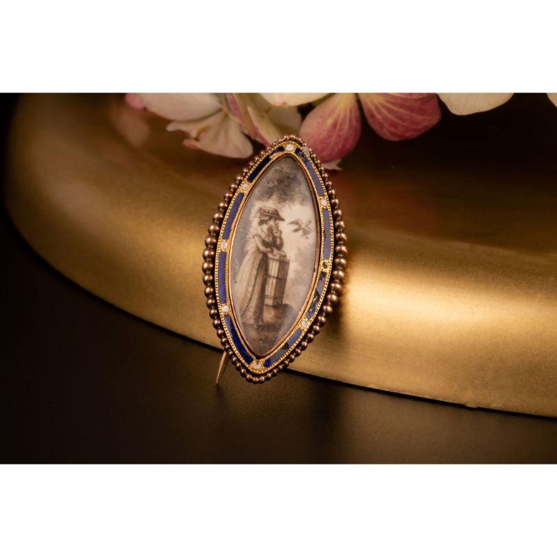 Women's or Men's Antique Georgian Mourning Sepia Miniature Brooch Pendant