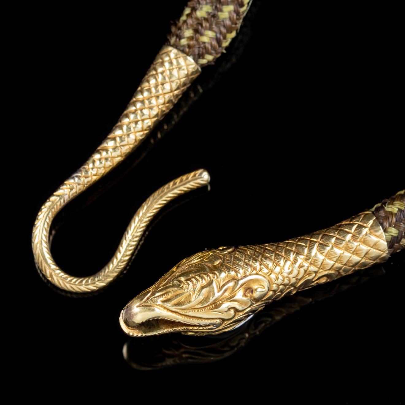 Antique Georgian Mourning Snake Necklace Rock Crystal 18 Carat Gold, circa 1800 For Sale 1