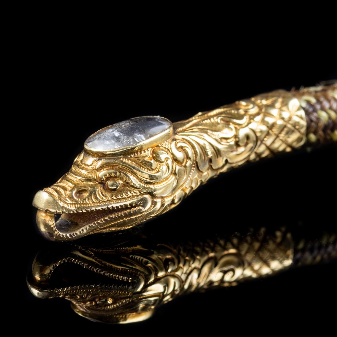 Antique Georgian Mourning Snake Necklace Rock Crystal 18 Carat Gold, circa 1800 For Sale 3