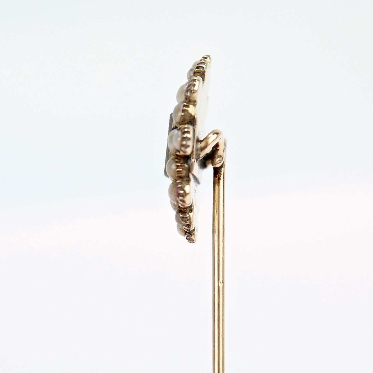 Women's or Men's Antique Georgian Mourning Stick Pin with Gold, Pearls, and Garnets For Sale