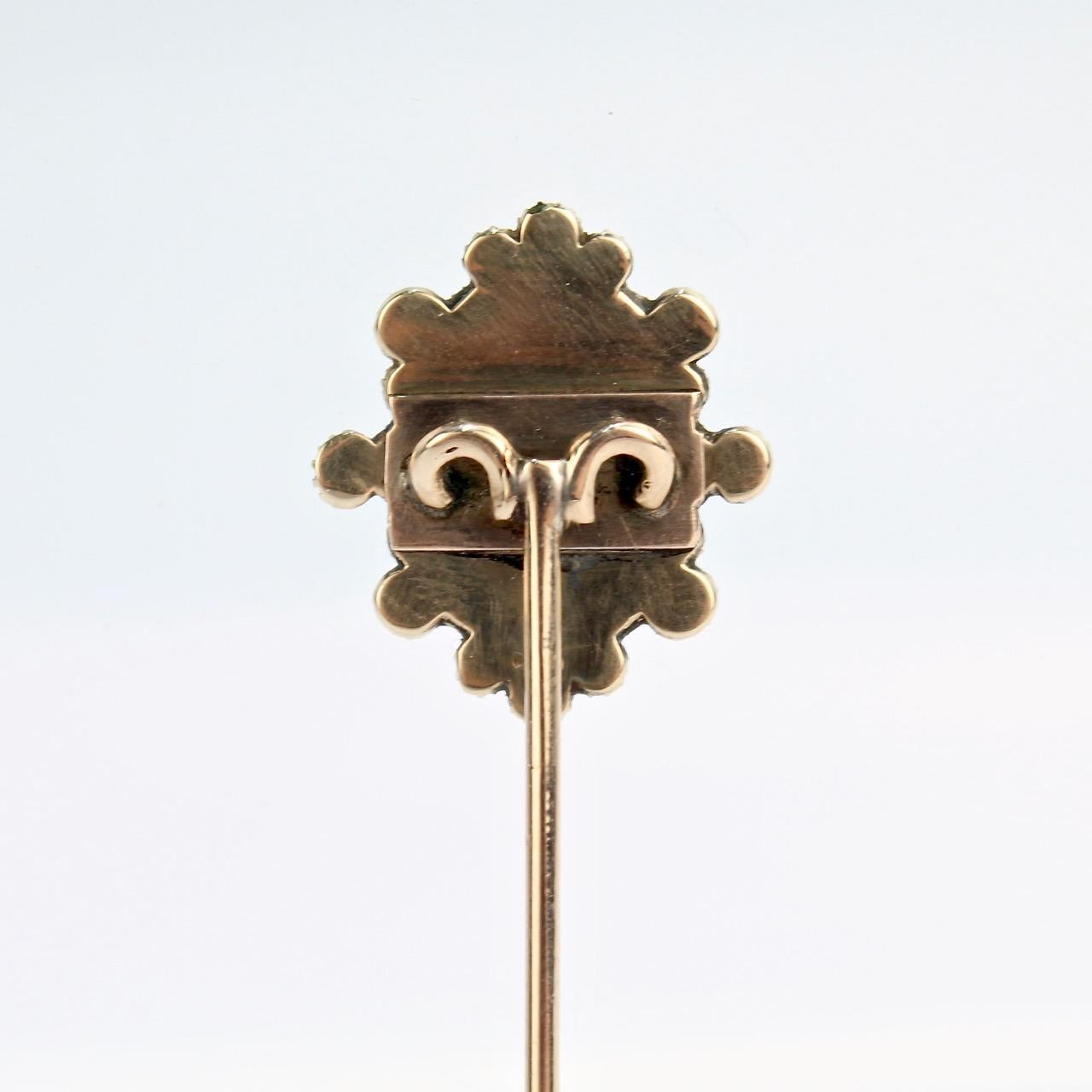 Antique Georgian Mourning Stick Pin with Gold, Pearls, and Garnets For Sale 1