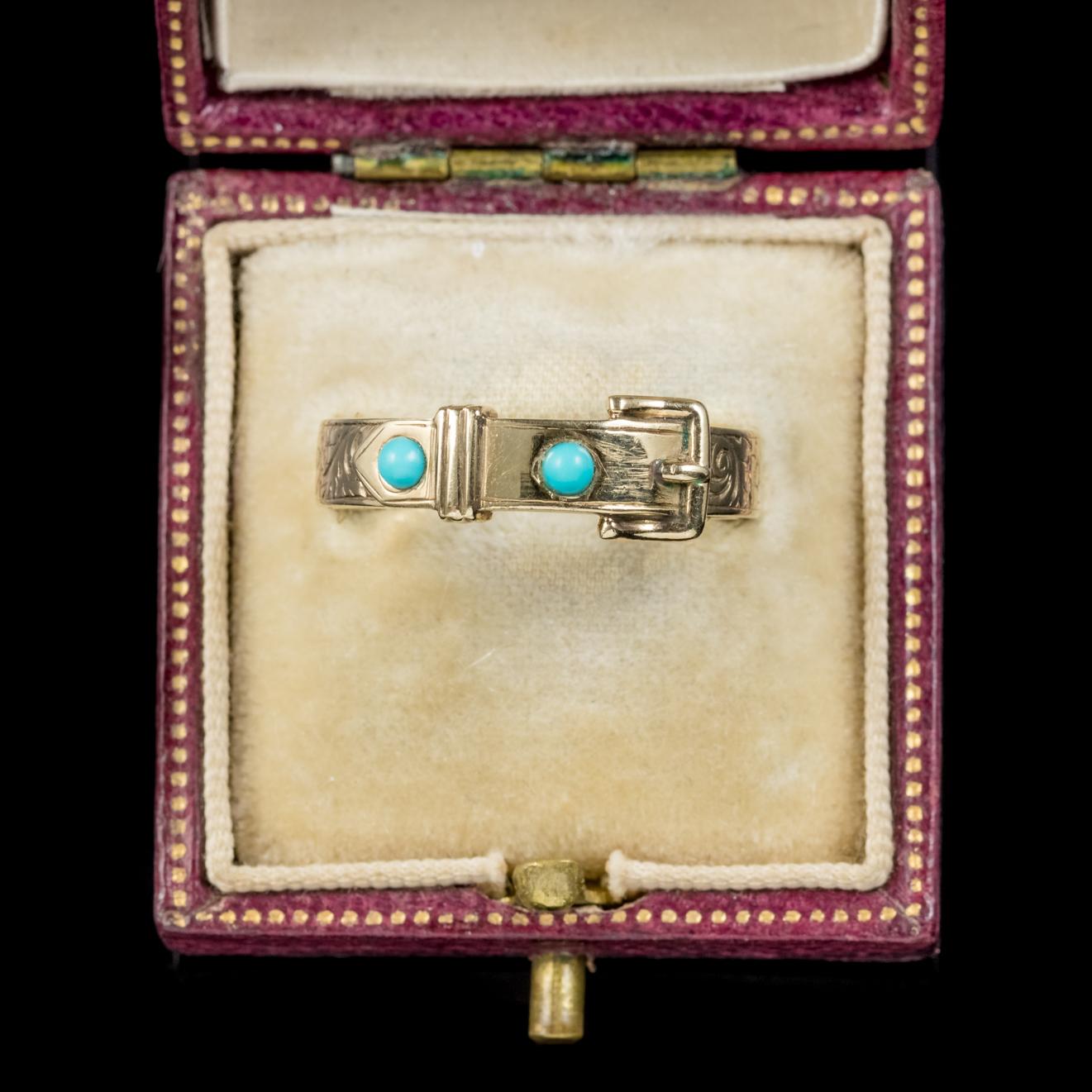 Antique Georgian Mourning Turquoise Buckle Ring 18 Carat Gold, circa 1800 3
