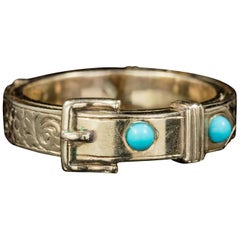 Antique Georgian Mourning Turquoise Buckle Ring 18 Carat Gold, circa 1800