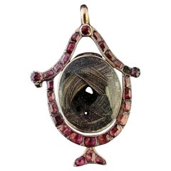 Antique Georgian mourning urn pendant, Garnet locket