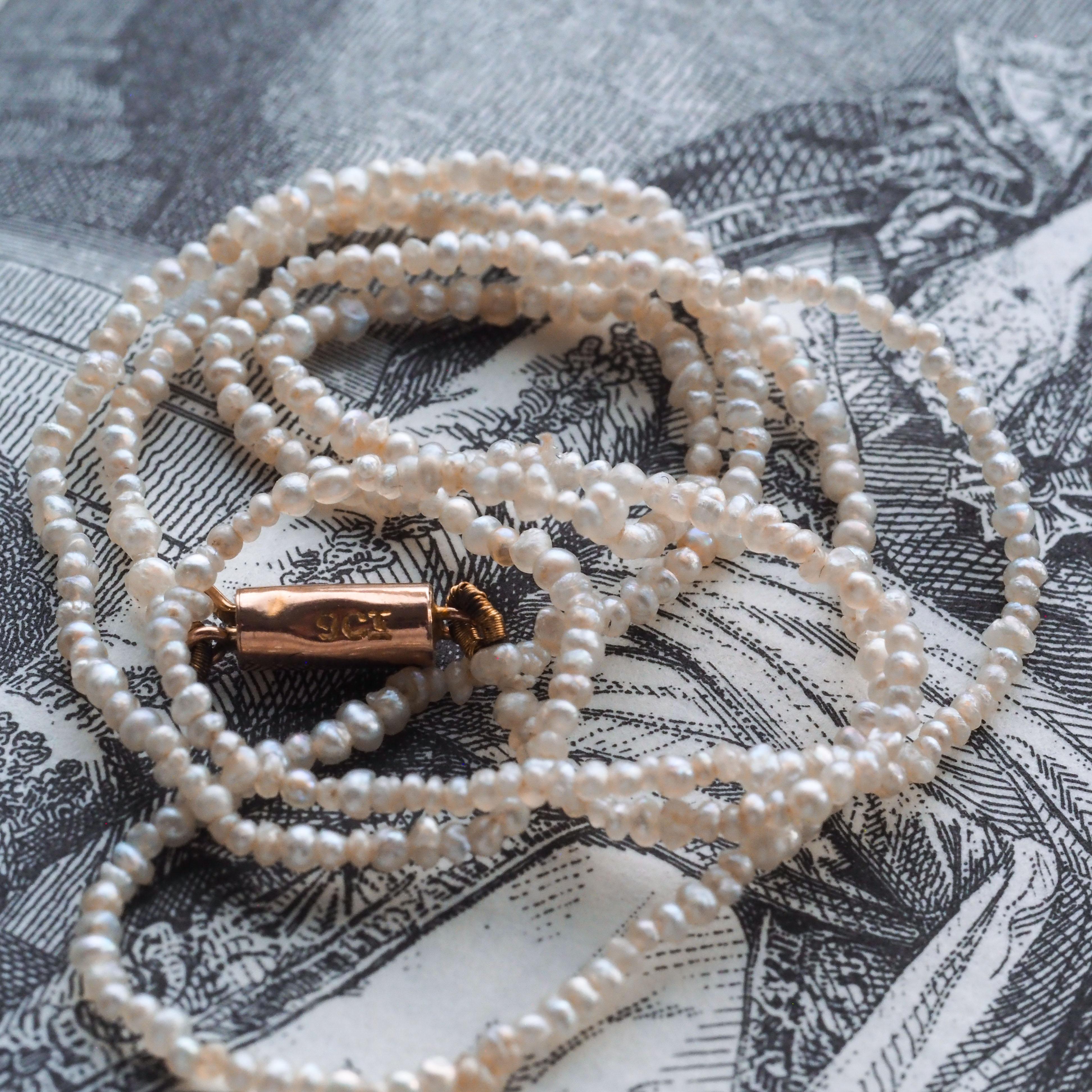 Antique Georgian Natural Seed Pearl Necklace 9ct Gold - c.1800 13