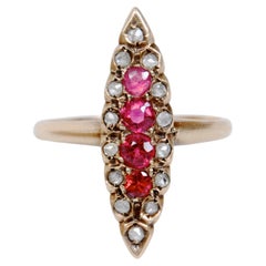 Antique Georgian Navette Shaped Ring with Garnets
Single Cut Diamonds c1800