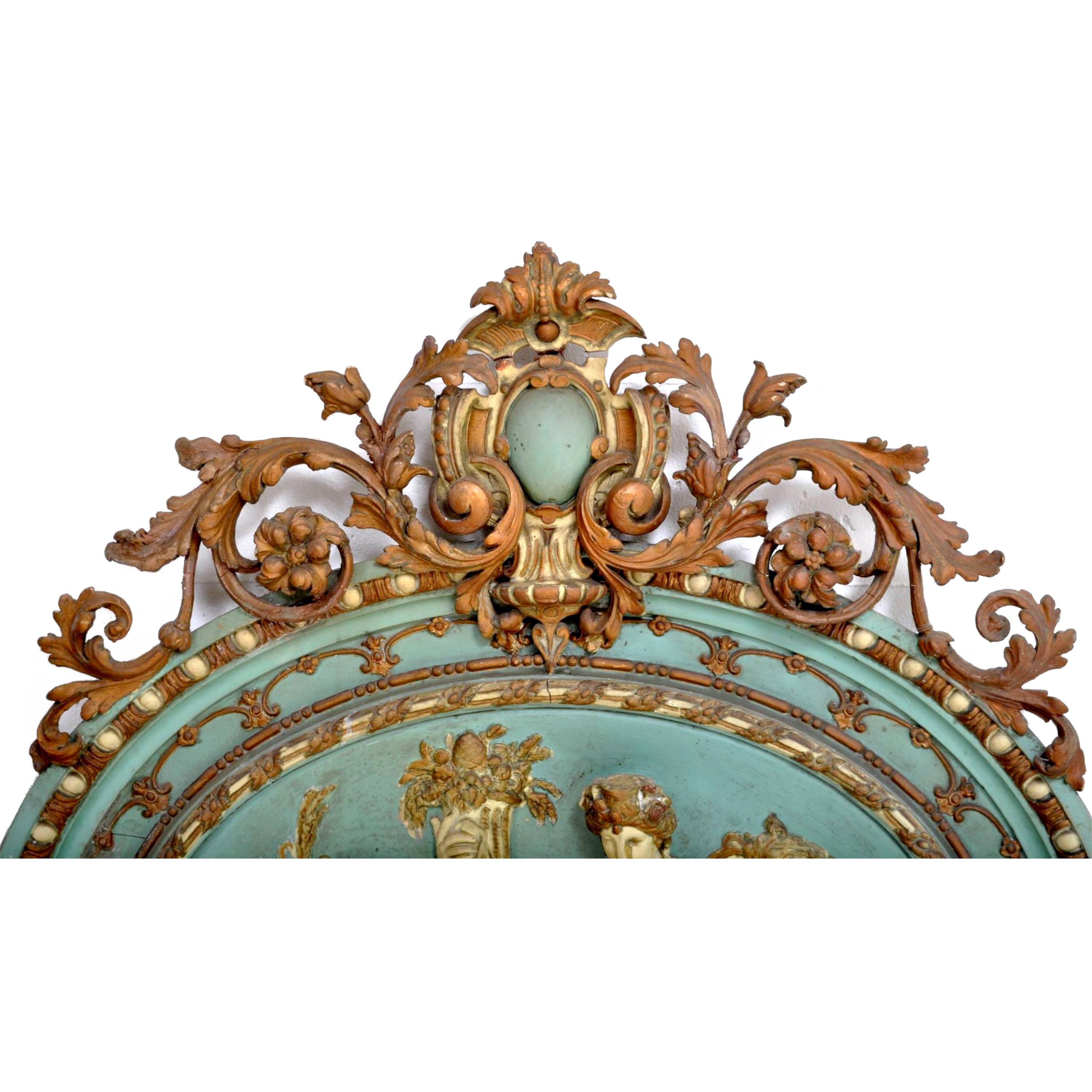 An important architectural cartouche by Robert Adam (1728 - 1792). Neo-Classical Door/Wall Pediment, 18th century. Gesso strengthened with wire and limewood panel, with original polychrome, depicting the warrior queen Boudacia in a chariot and