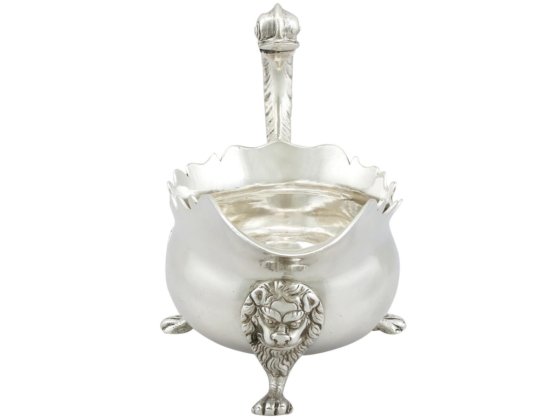 British Antique Georgian Newcastle Sterling Silver Sauceboat, 1744