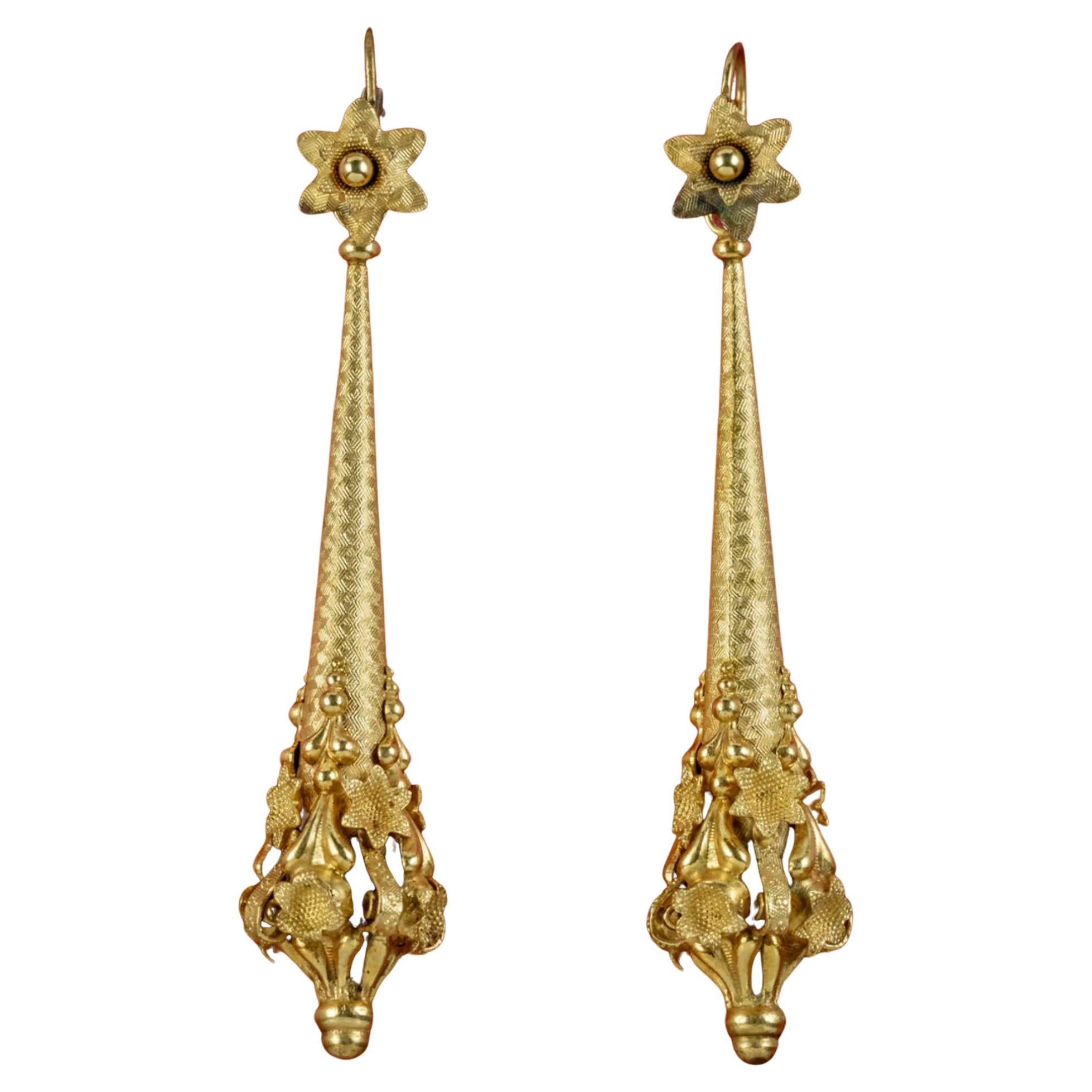 Antique Georgian Gold Cannetille Day Night Pendant Earrings For Sale at ...