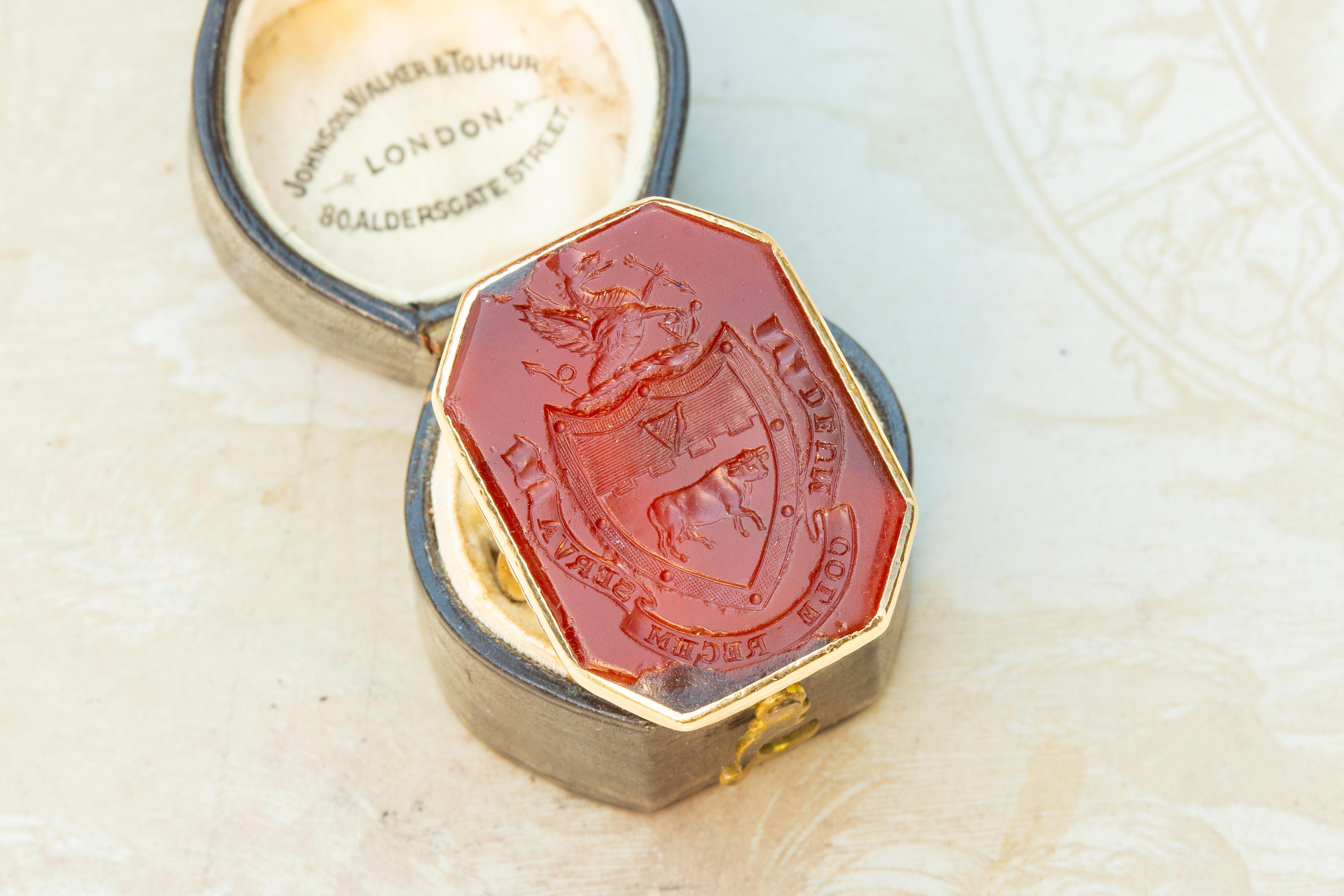 Antique Georgian Noble Irish 'Cole' Family Coat of Arms Signet Ring Earl's Ring For Sale 6