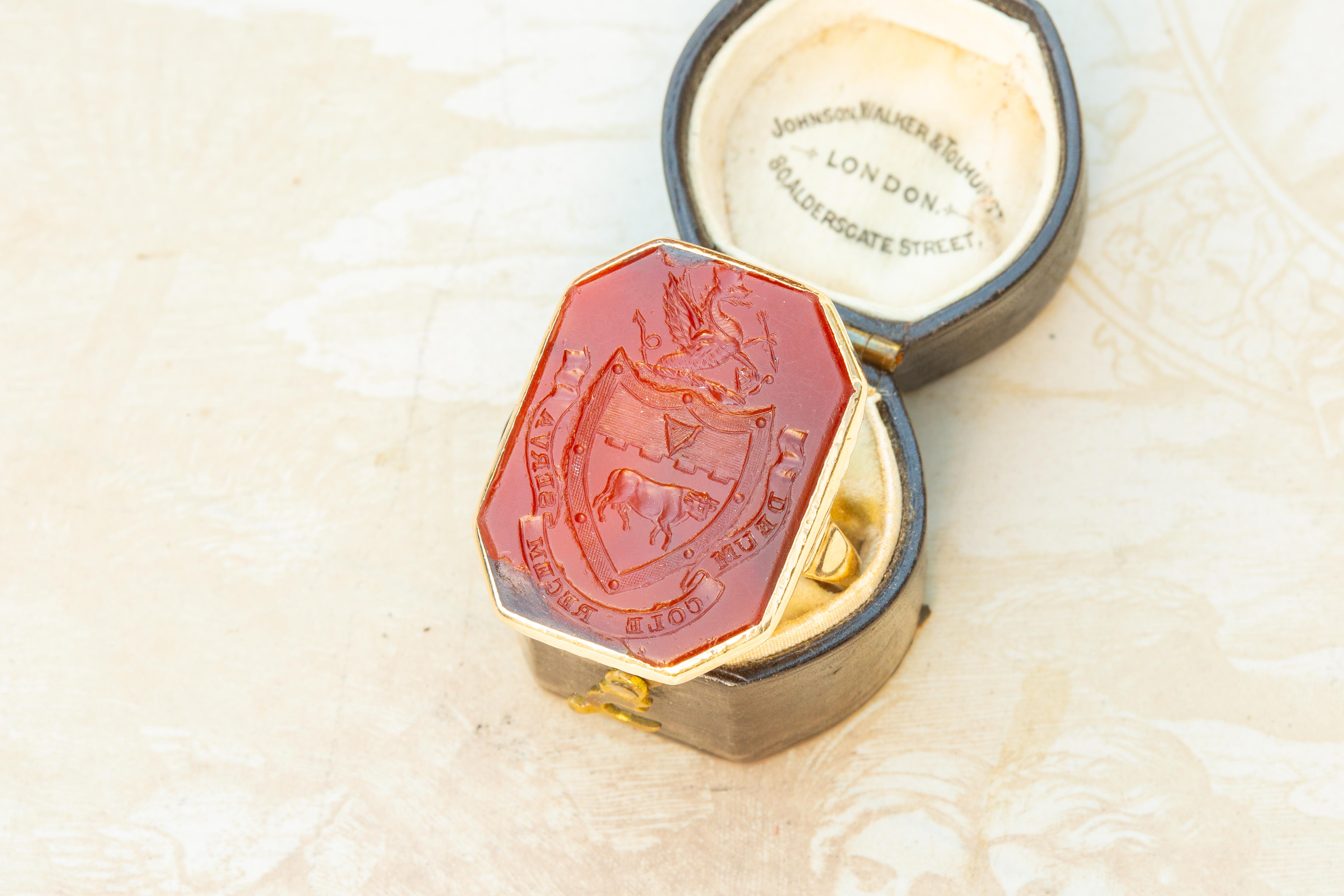 Antique Georgian Noble Irish 'Cole' Family Coat of Arms Signet Ring Earl's Ring For Sale 6