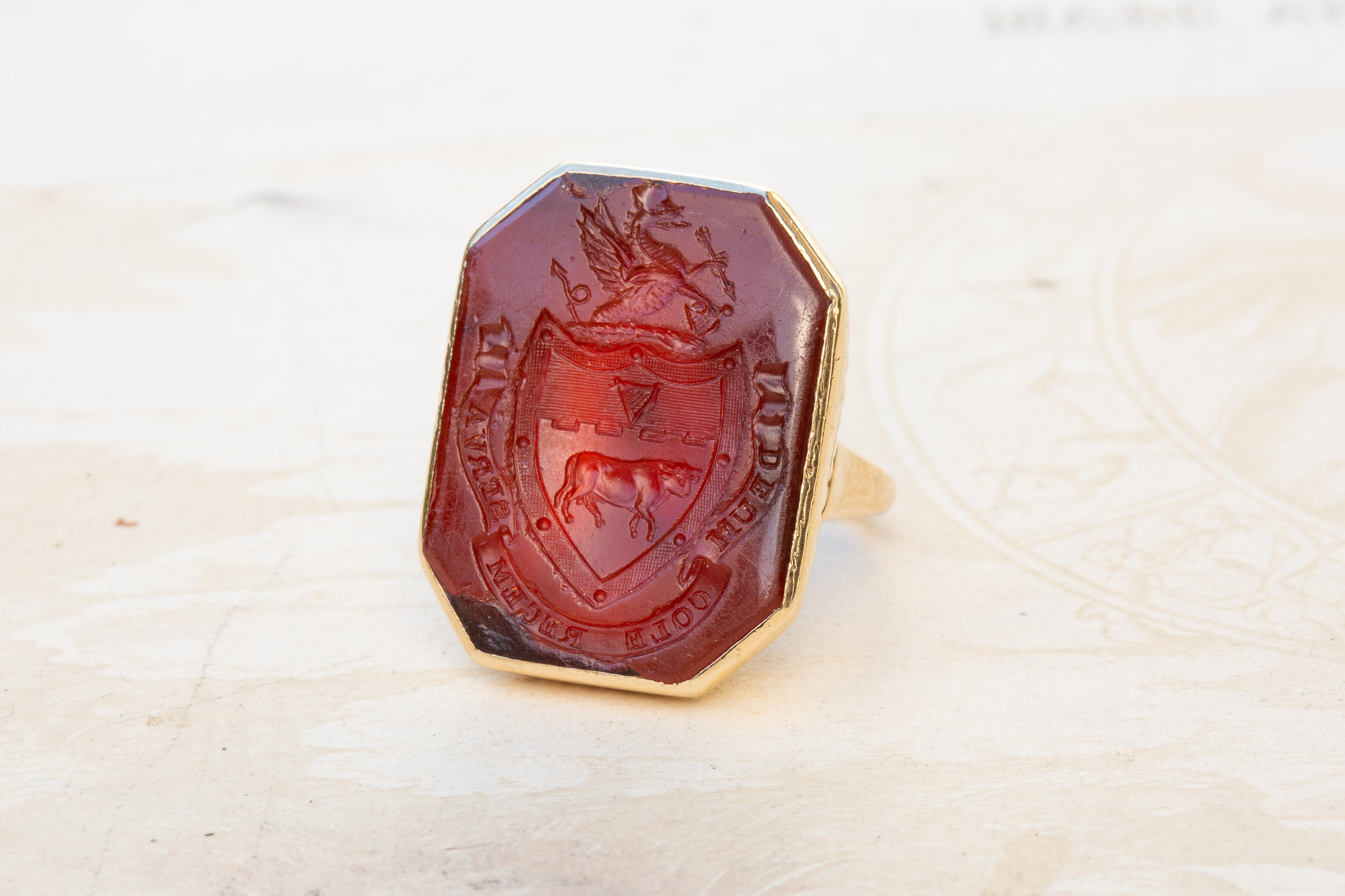 Octagon Cut Antique Georgian Noble Irish 'Cole' Family Coat of Arms Signet Ring Earl's Ring For Sale