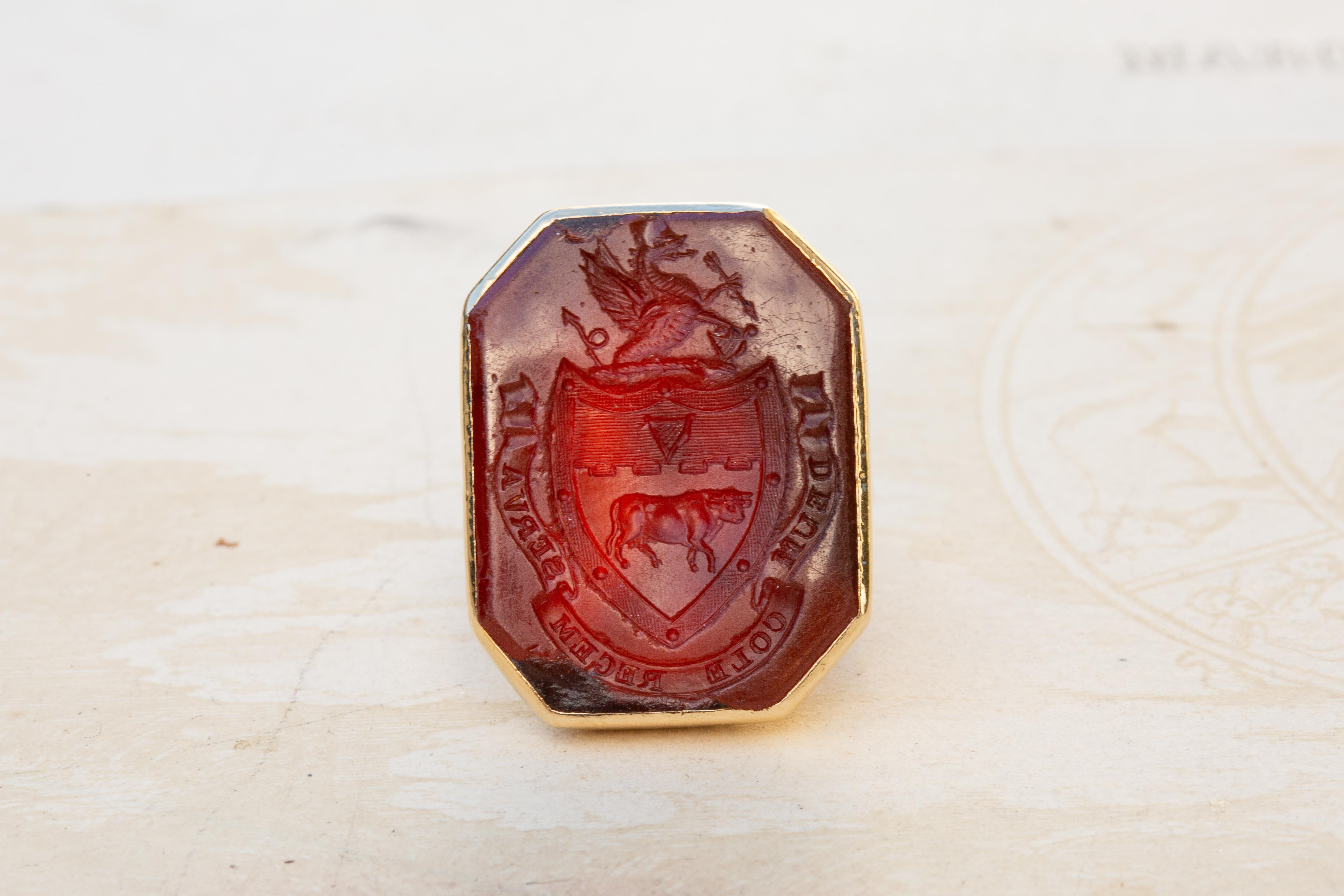 Octagon Cut Antique Georgian Noble Irish 'Cole' Family Coat of Arms Signet Ring Earl's Ring For Sale