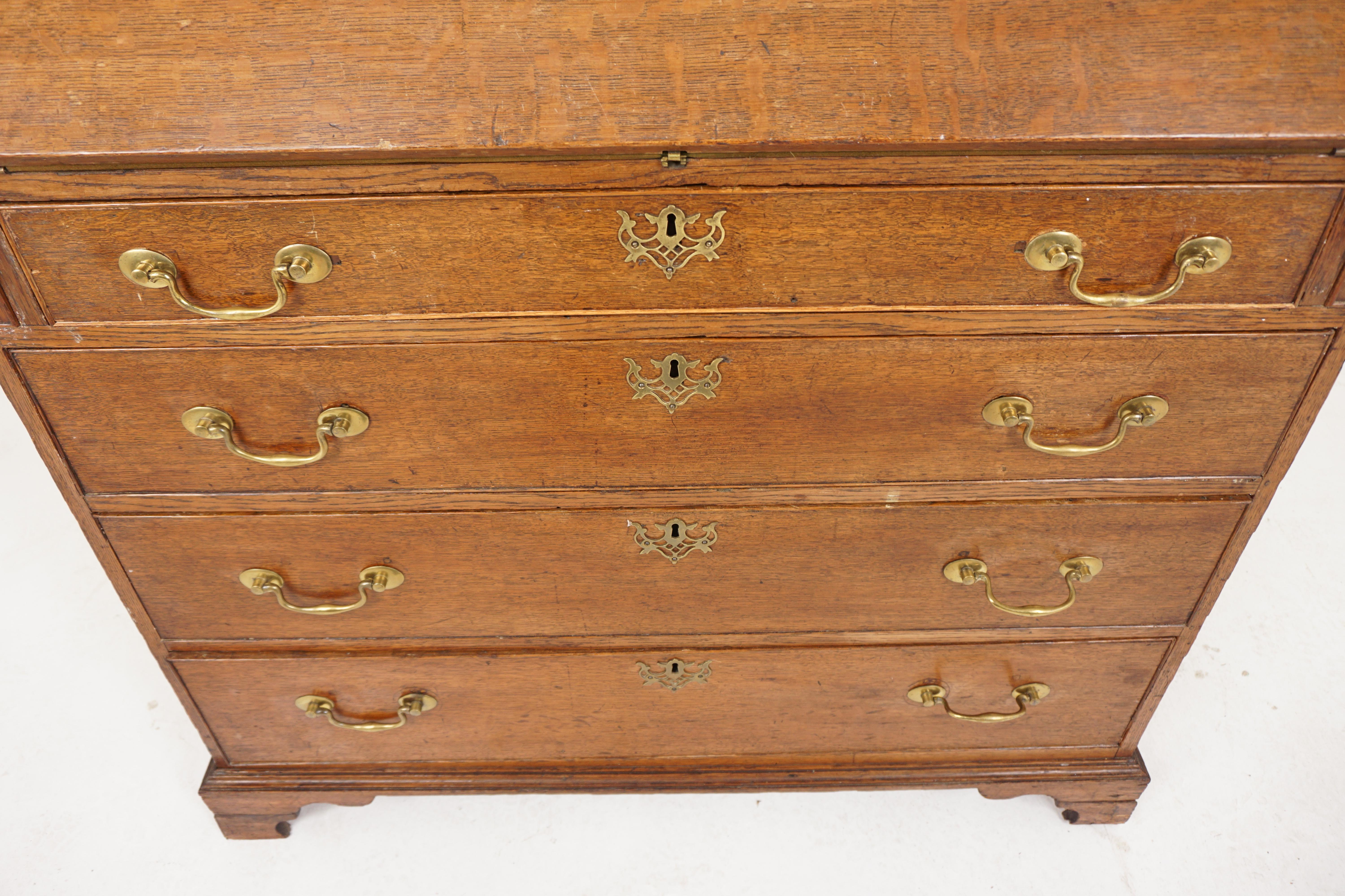 Antique Georgian Oak Bureau Slant Front Desk, Scotland 1810, H802 For Sale 5