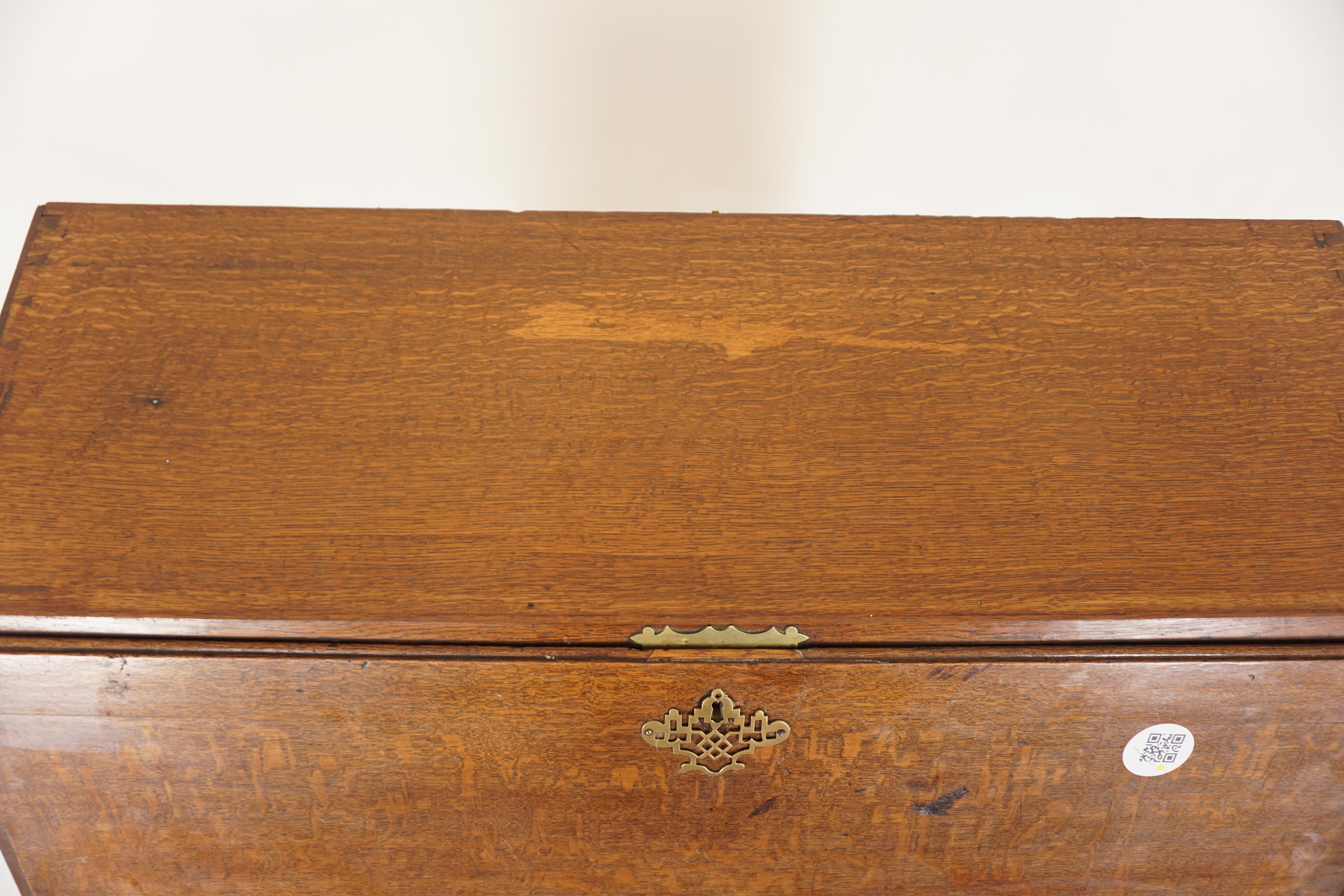 Antique Georgian Oak Bureau Slant Front Desk, Scotland 1810, H802 For Sale 8