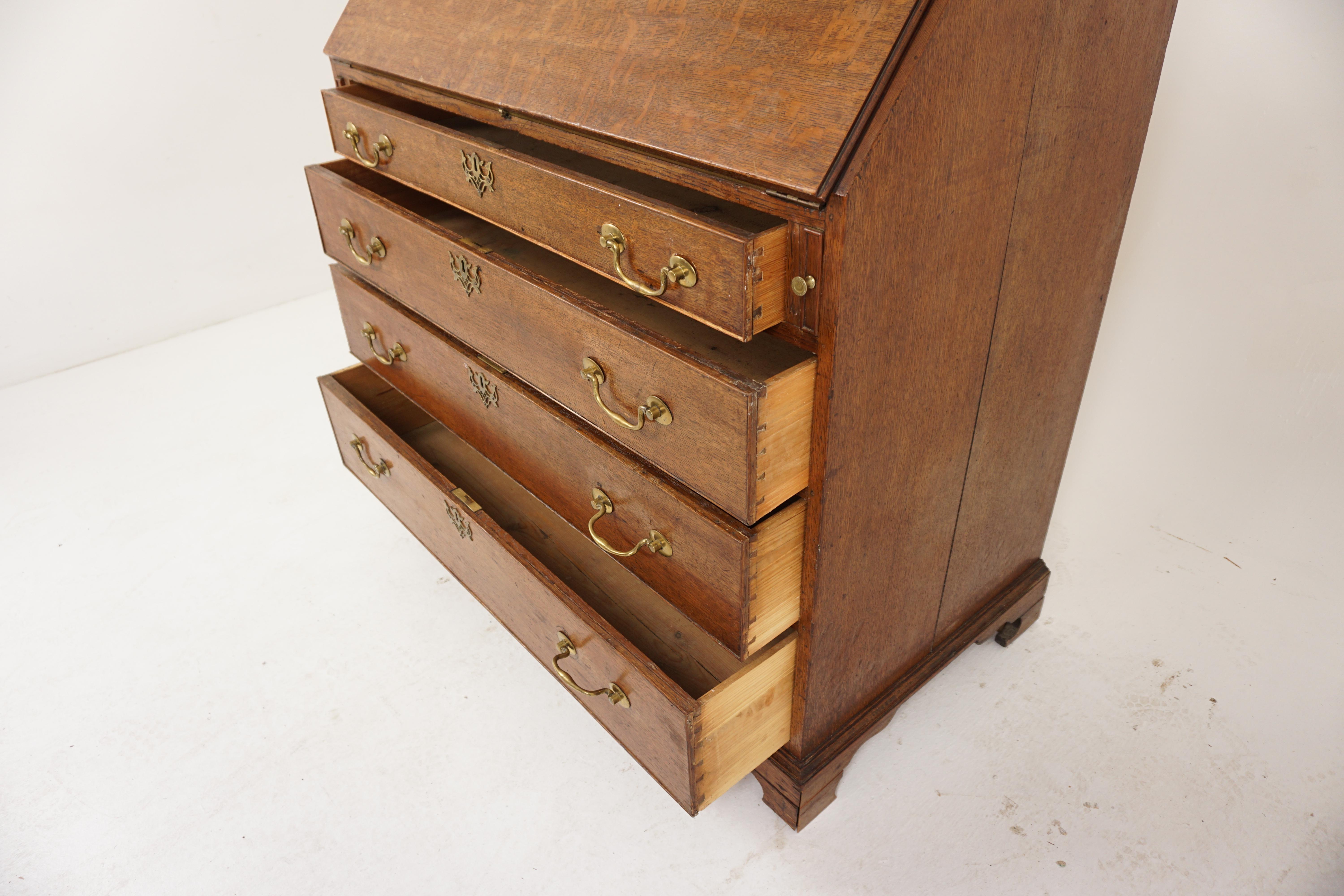 North American Antique Georgian Oak Bureau Slant Front Desk, Scotland 1810, H802 For Sale