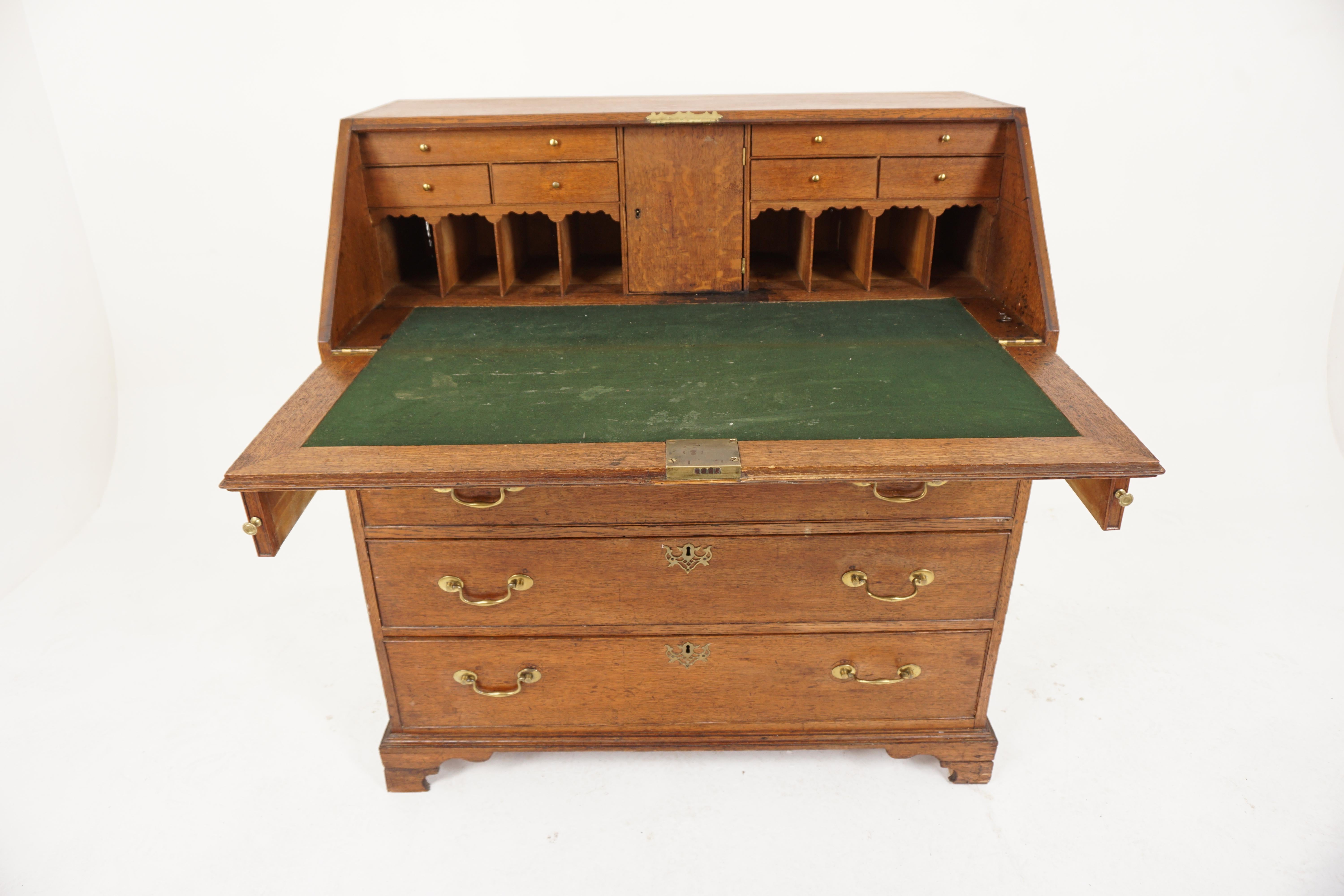 Antique Georgian Oak Bureau Slant Front Desk, Scotland 1810, H802 In Good Condition For Sale In Vancouver, BC