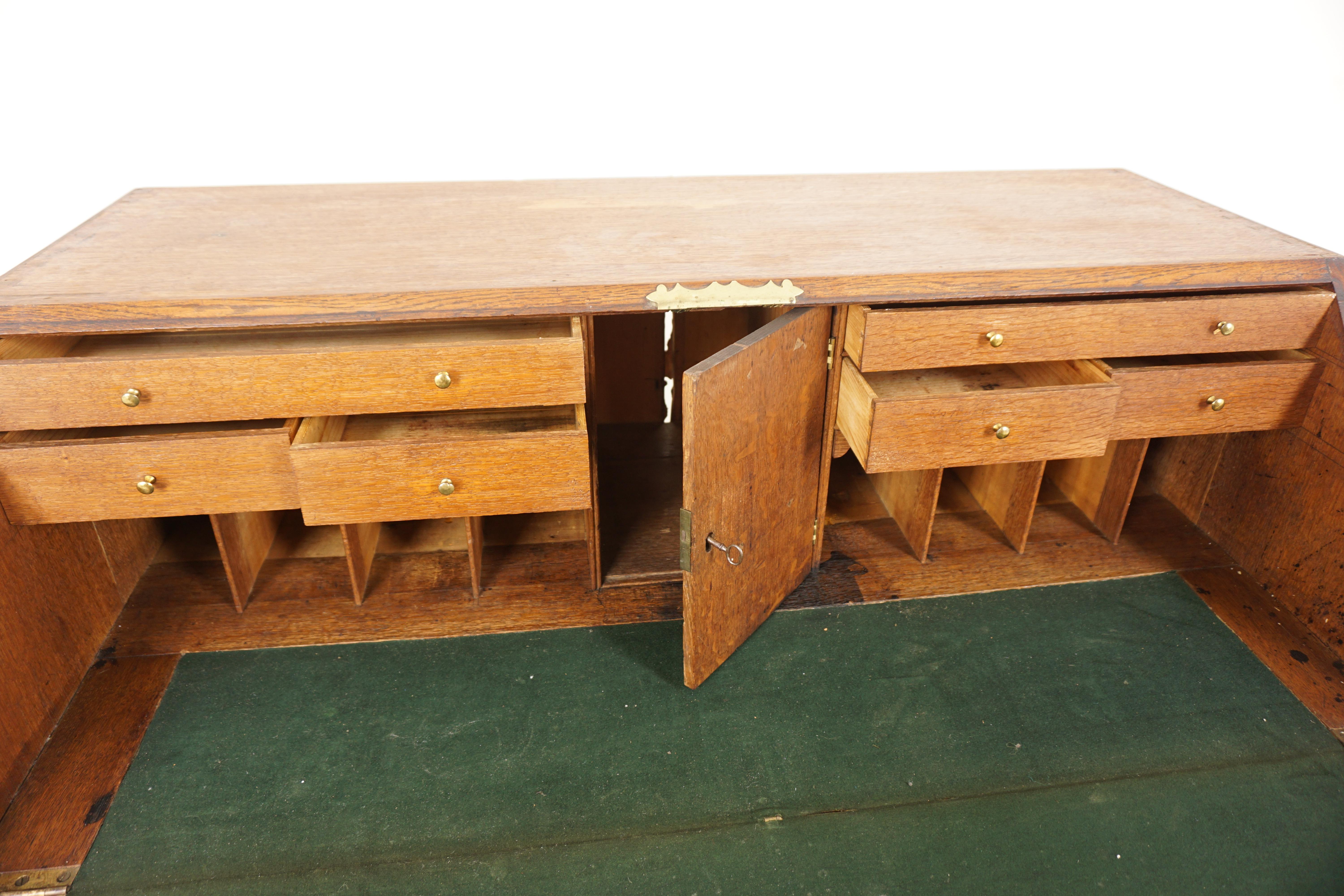 19th Century Antique Georgian Oak Bureau Slant Front Desk, Scotland 1810, H802 For Sale