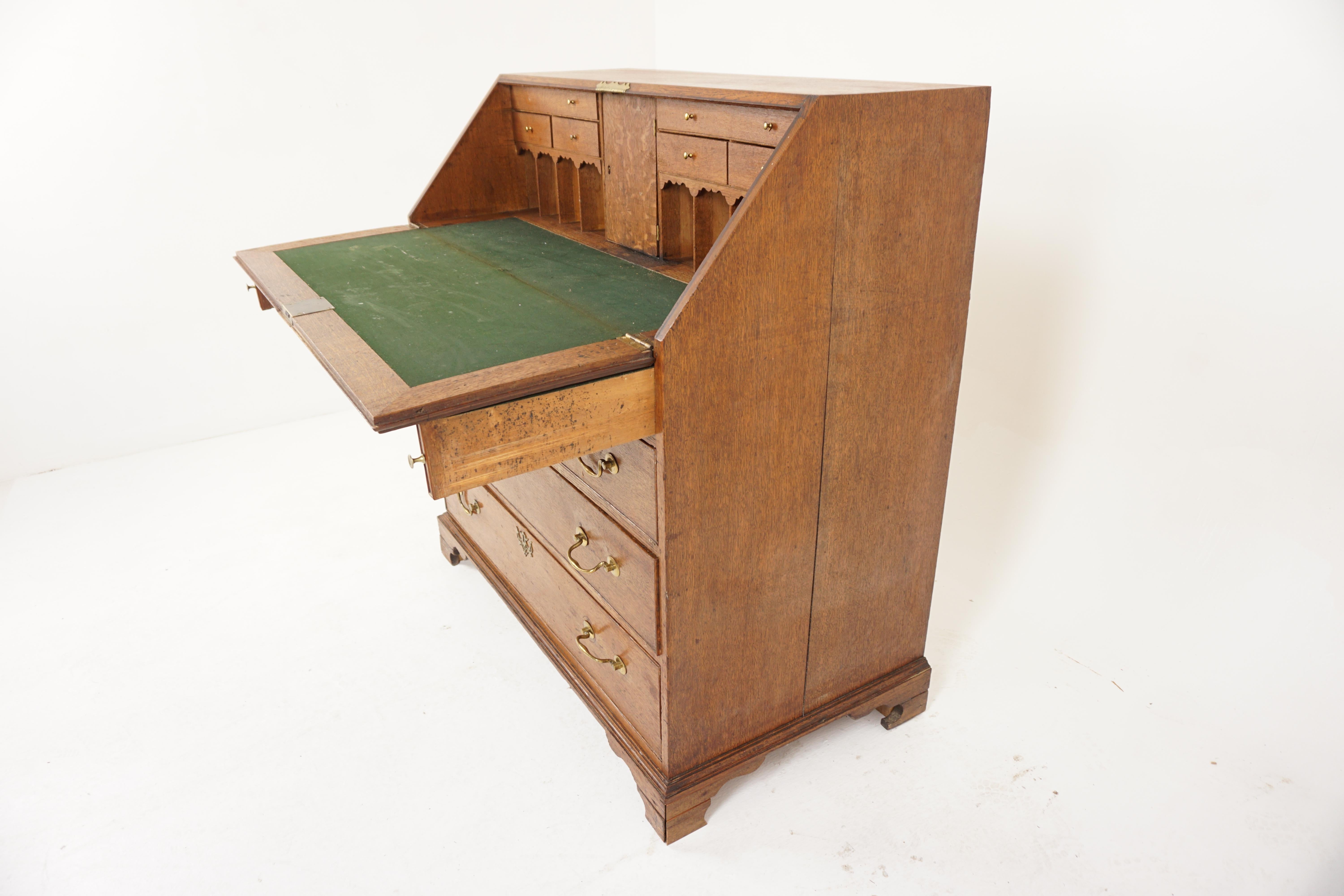 Antique Georgian Oak Bureau Slant Front Desk, Scotland 1810, H802 For Sale 2